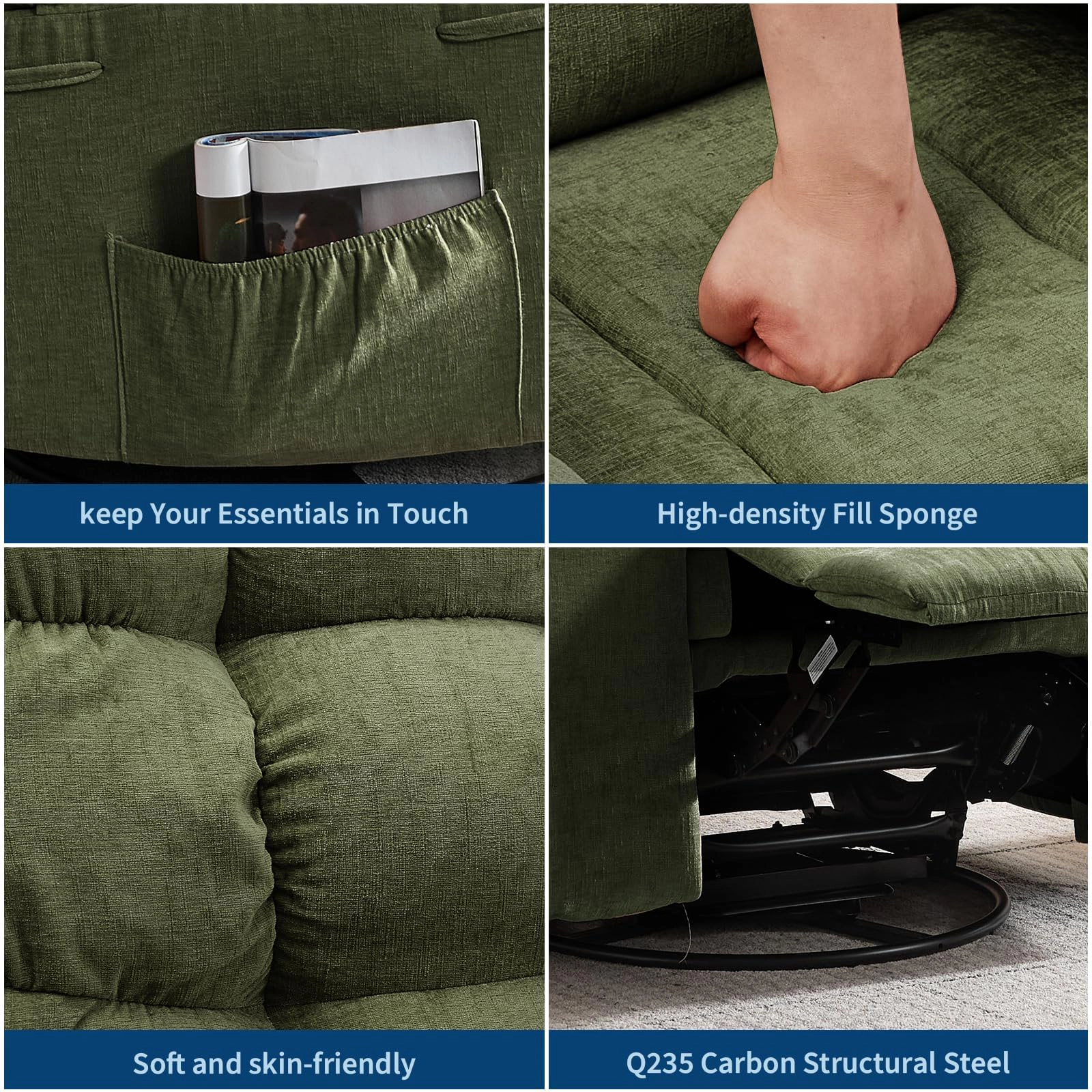BebreezChic Heated 360° Swivel Rocking Massage Recliner Chair,GREEN