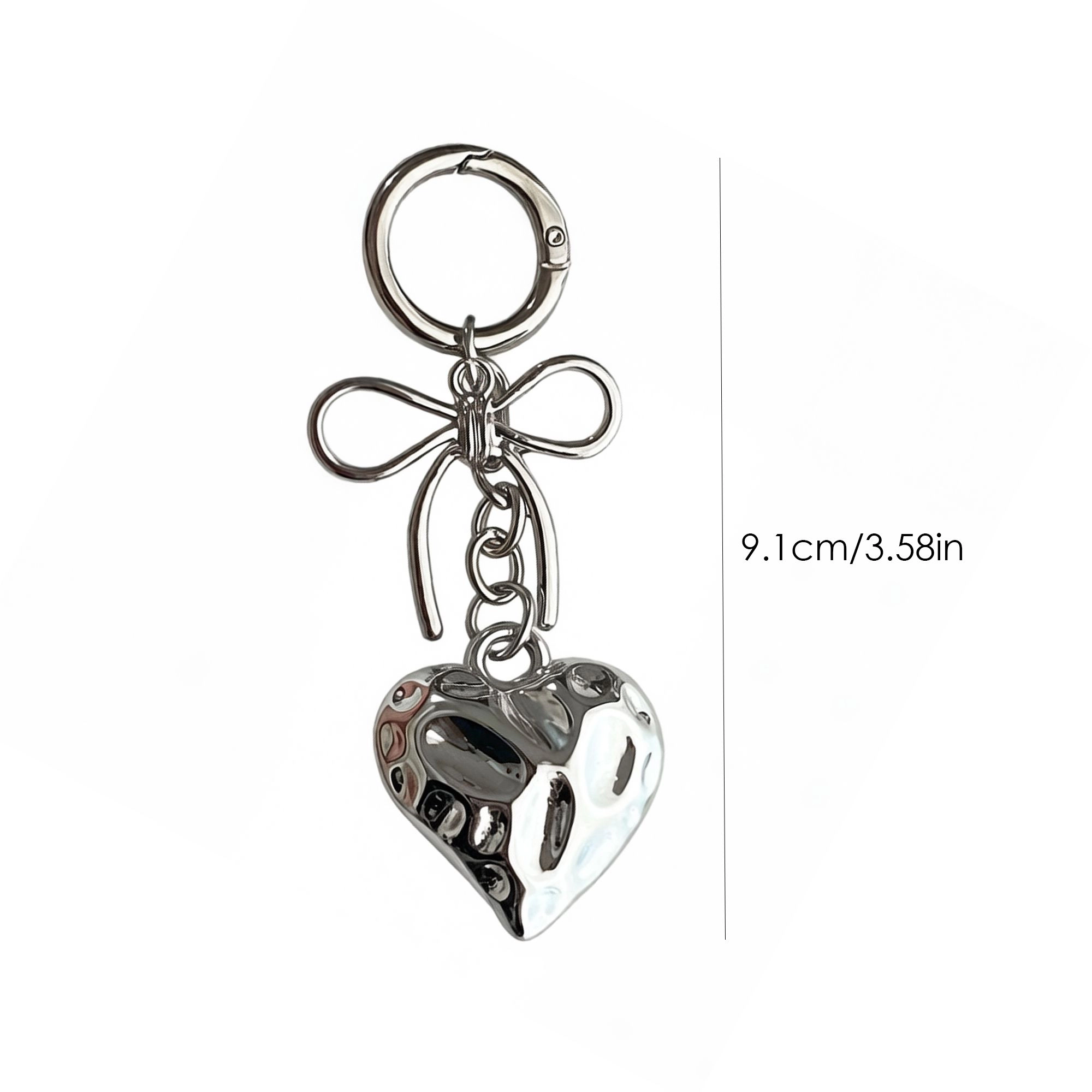 Alilang Women's 2 Pack Metal Heart Keychain with Bow Accent Clip and Polished Bag Charm Pendant, Style-A