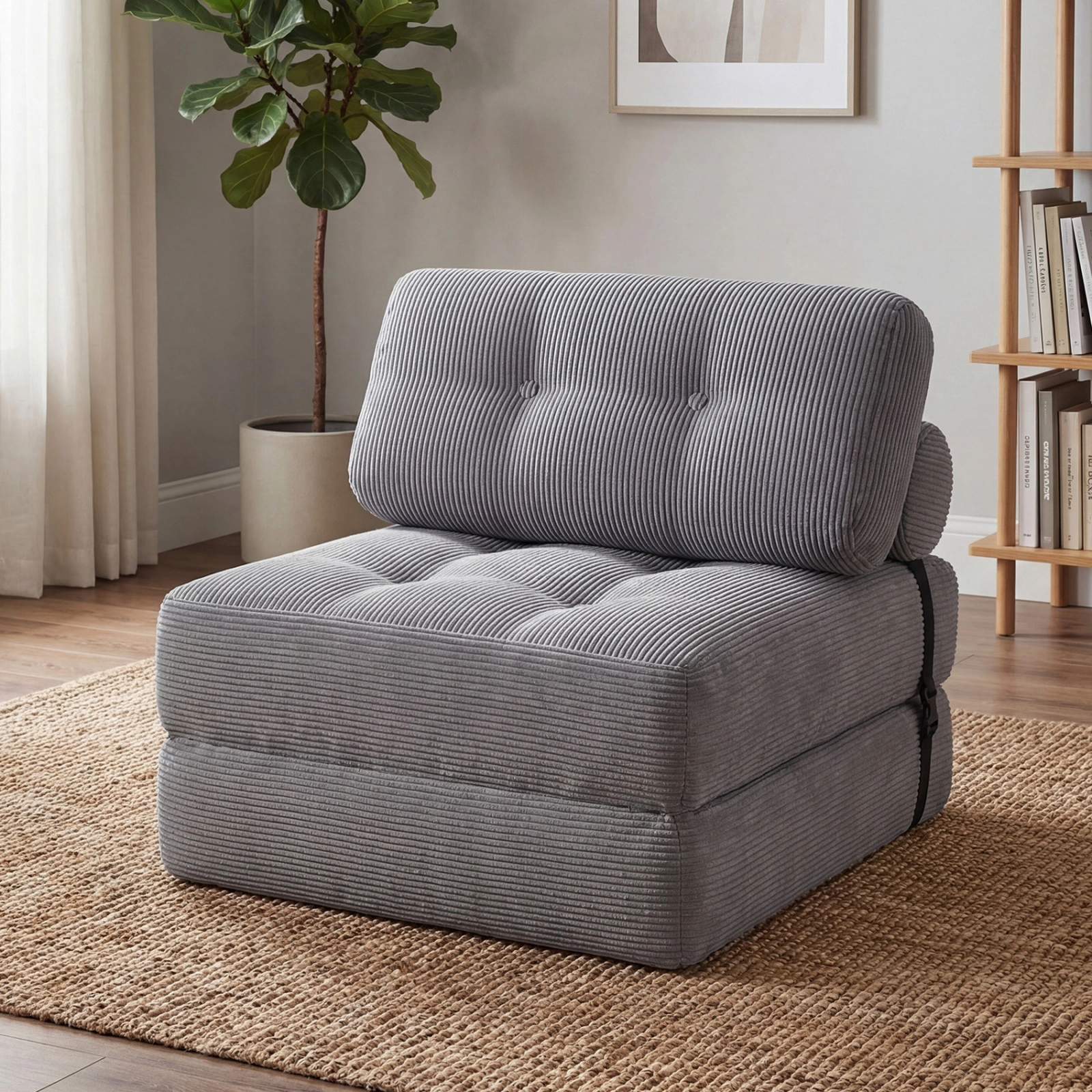 SUGIFT 3-in-1 Corduroy Folding Sofa Bed Pillow & Back Support 355-lb Capacity 68-in Bed Beige Black Gray Navy Blue Pink