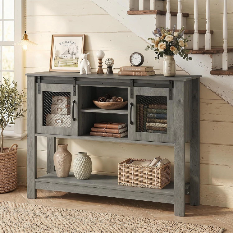 Hivvago Console Table With Sliding Barn Doors And Storage Cabinets