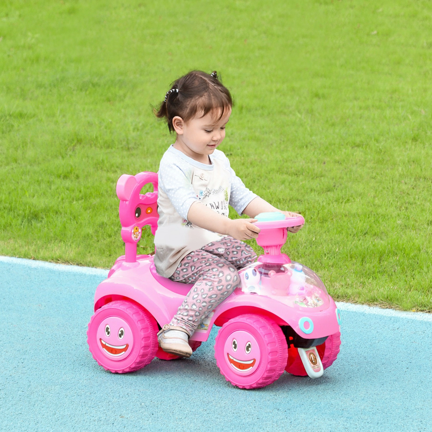 HONGGE Foot-to-Floor Toddler Ride-On Car with Horn, Lights, Music and Under-Seat Storage, Sliding Toy for 18-36 Months