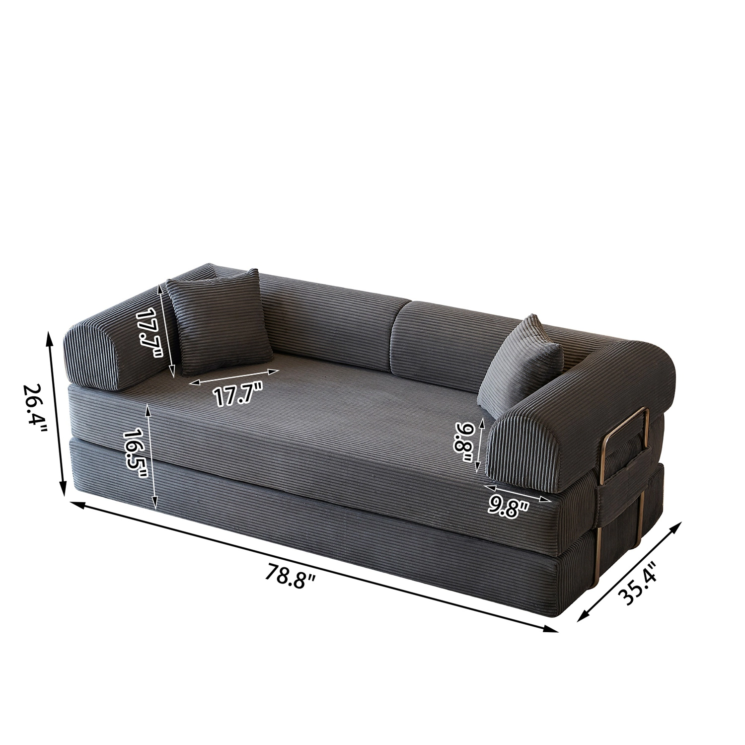 GBruno 3-Seat Convertible Corduroy Floor Sofa Bed