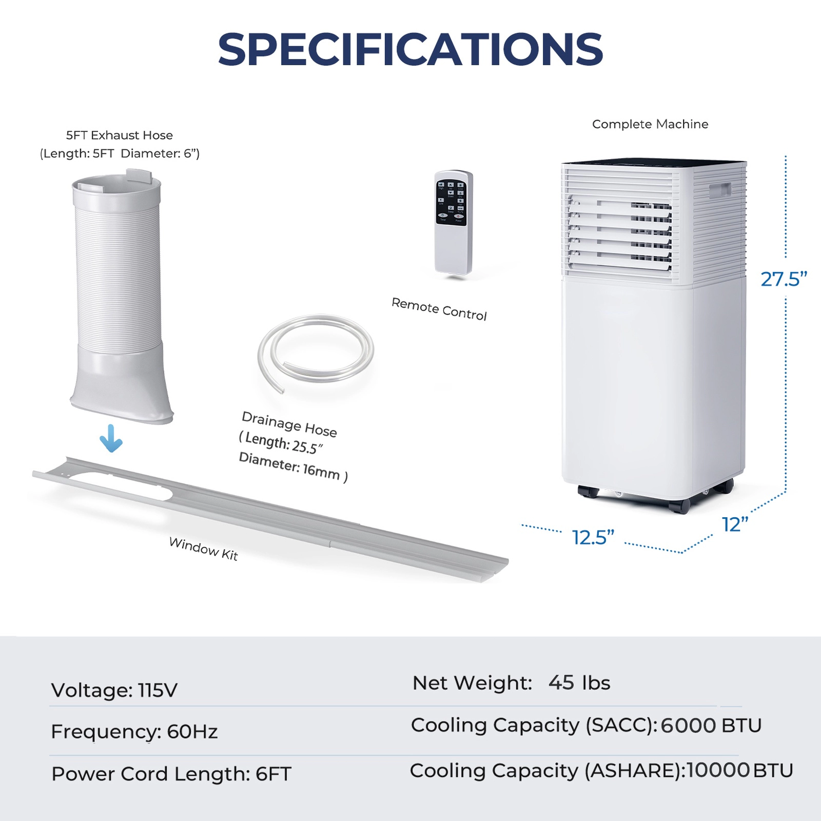 SUGIFT Black 10000-BTU 350-sq ft 3-in-1 Portable Air Conditioner with Dehumidifier Fan Mode and Remote