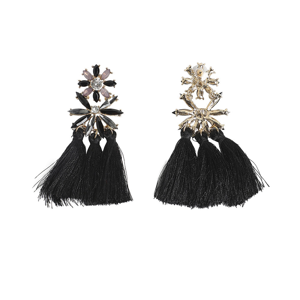 SOHI Women's Onyx Black Crystal Tassel Drop Earrings