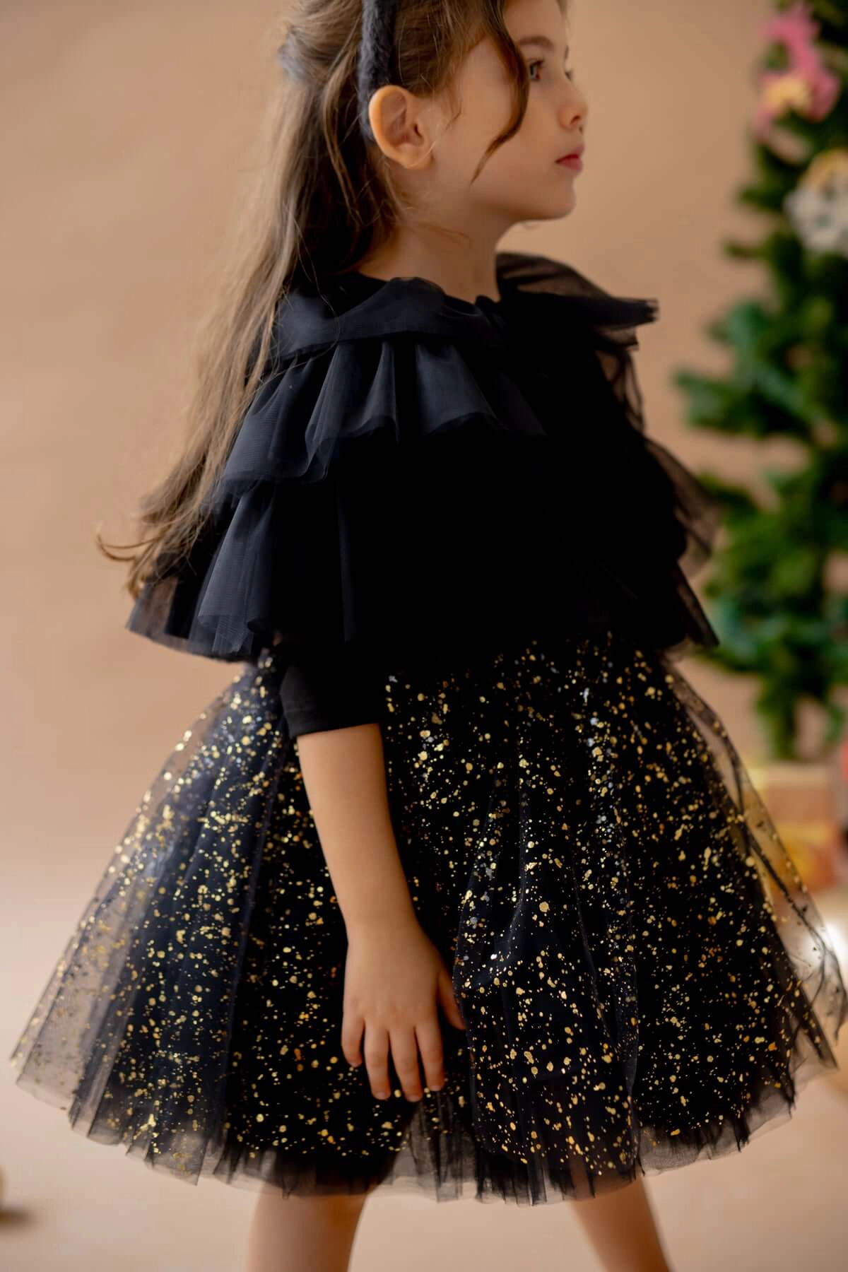 Mini Celebrities Girls Shiny Black Dress Set