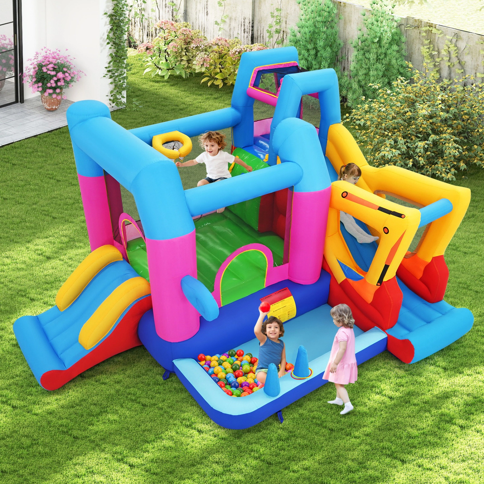SUGIFT 8-in-1 Excavator Inflatable Bounce House with Dual Water Slides Ball Pit and 780W Blower