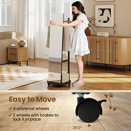 Hivvago Coat Rack With Full Length Mirror Freestanding Coat Tree With 3 Hooks