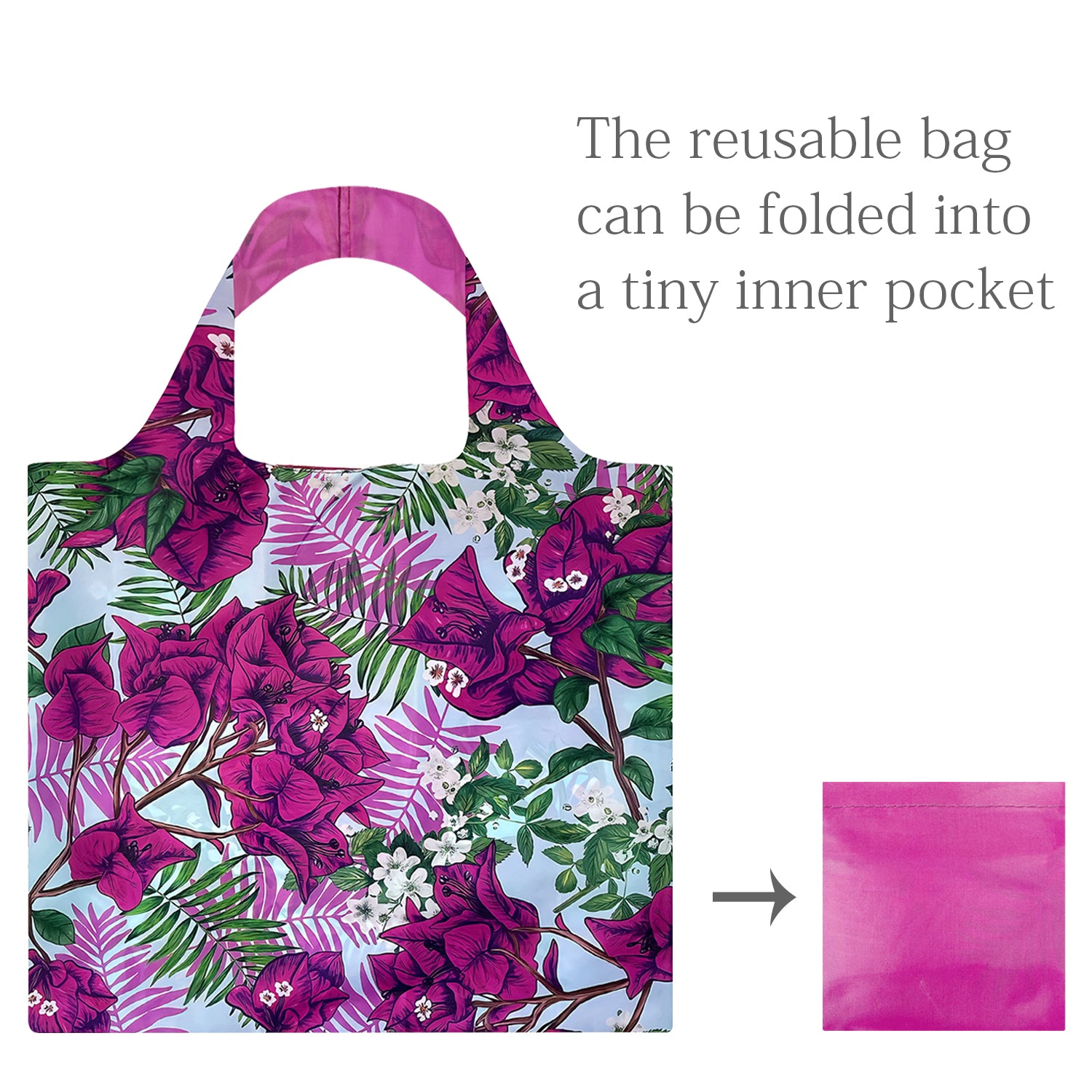 Wrapables AllyBag Collection Reusable Grocery Shopping Bag, Purple Bougainvillea