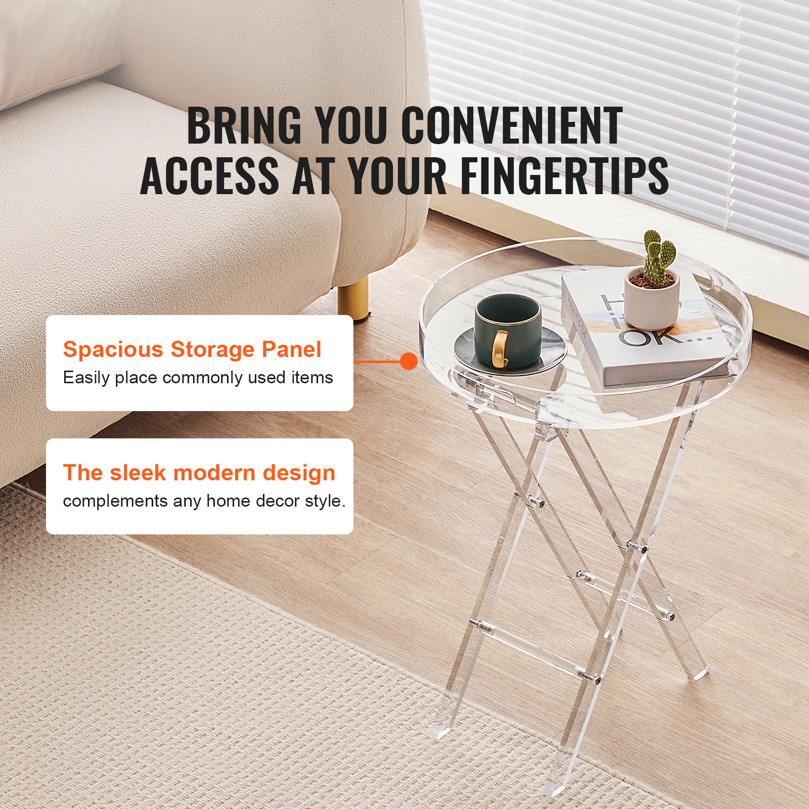 HONGGE Acrylic Table Acrylic End Table Clear Acrylic Side Table for Drink Food Snack used in Living Room Bedroom and