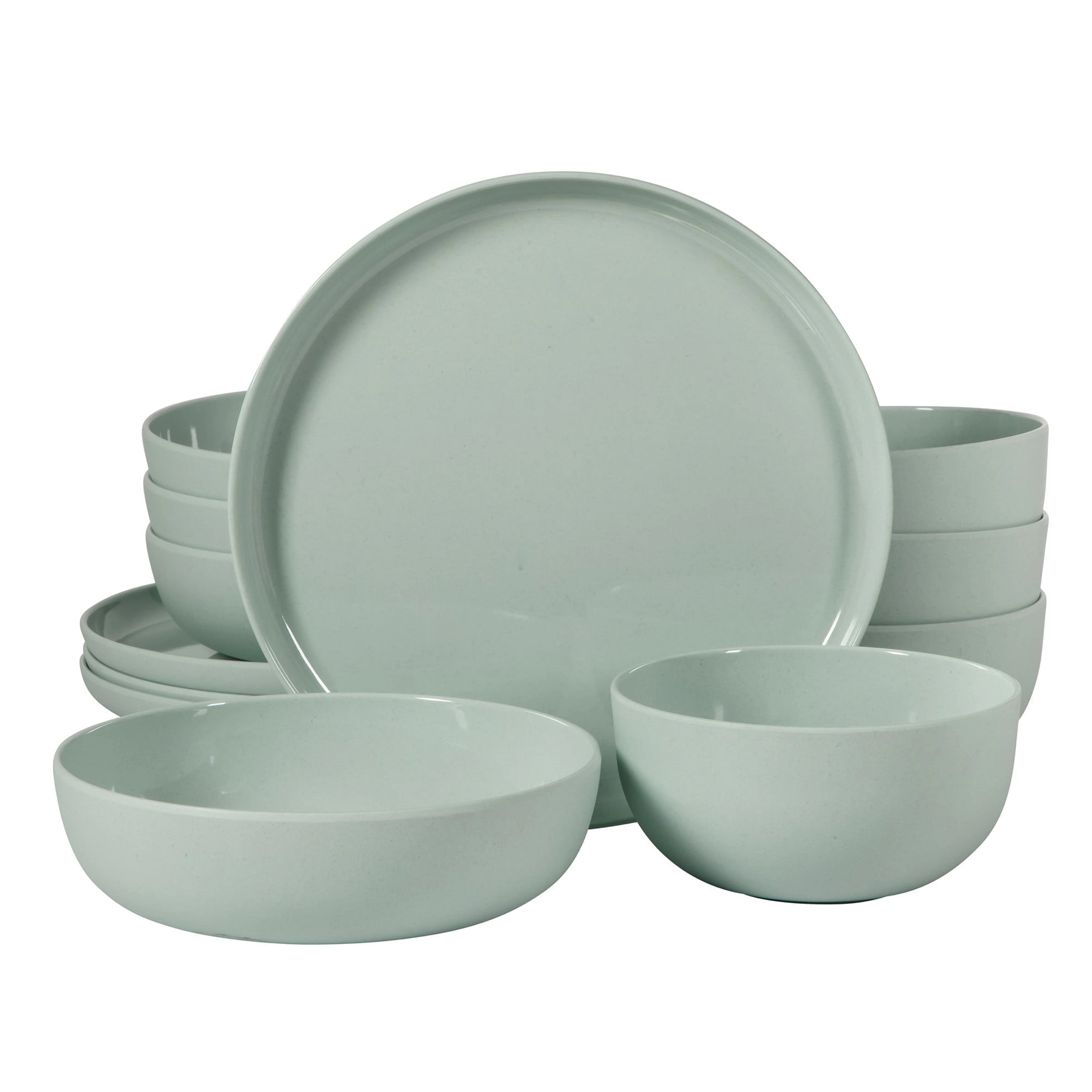 Gibson Home Candy Skies 12 Piece Wheat Straw Melamine Dinnerware Set Green
