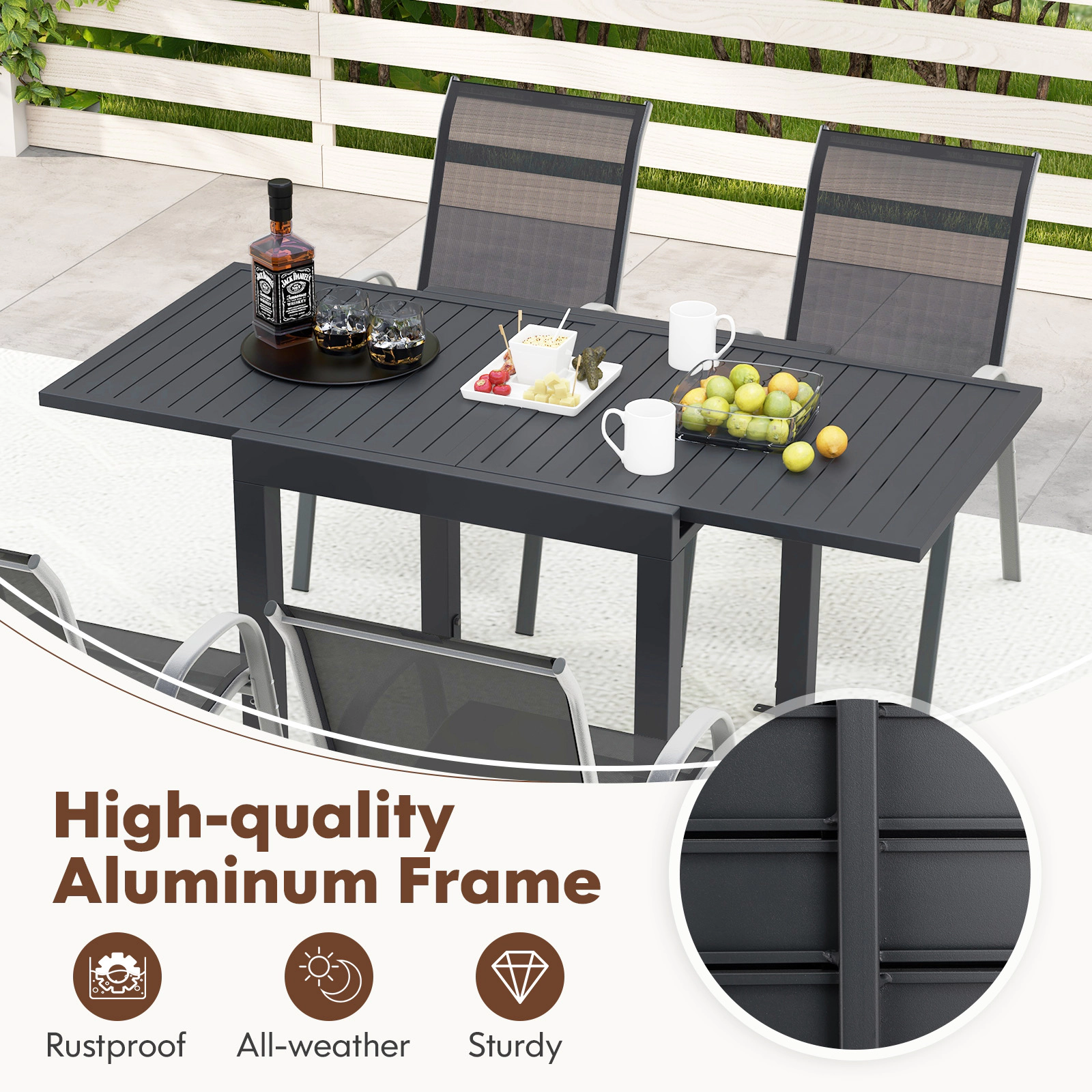 Hivvago Outdoor Dining Table Set With Extendable Aluminum Table And 4 Stackable Chairs