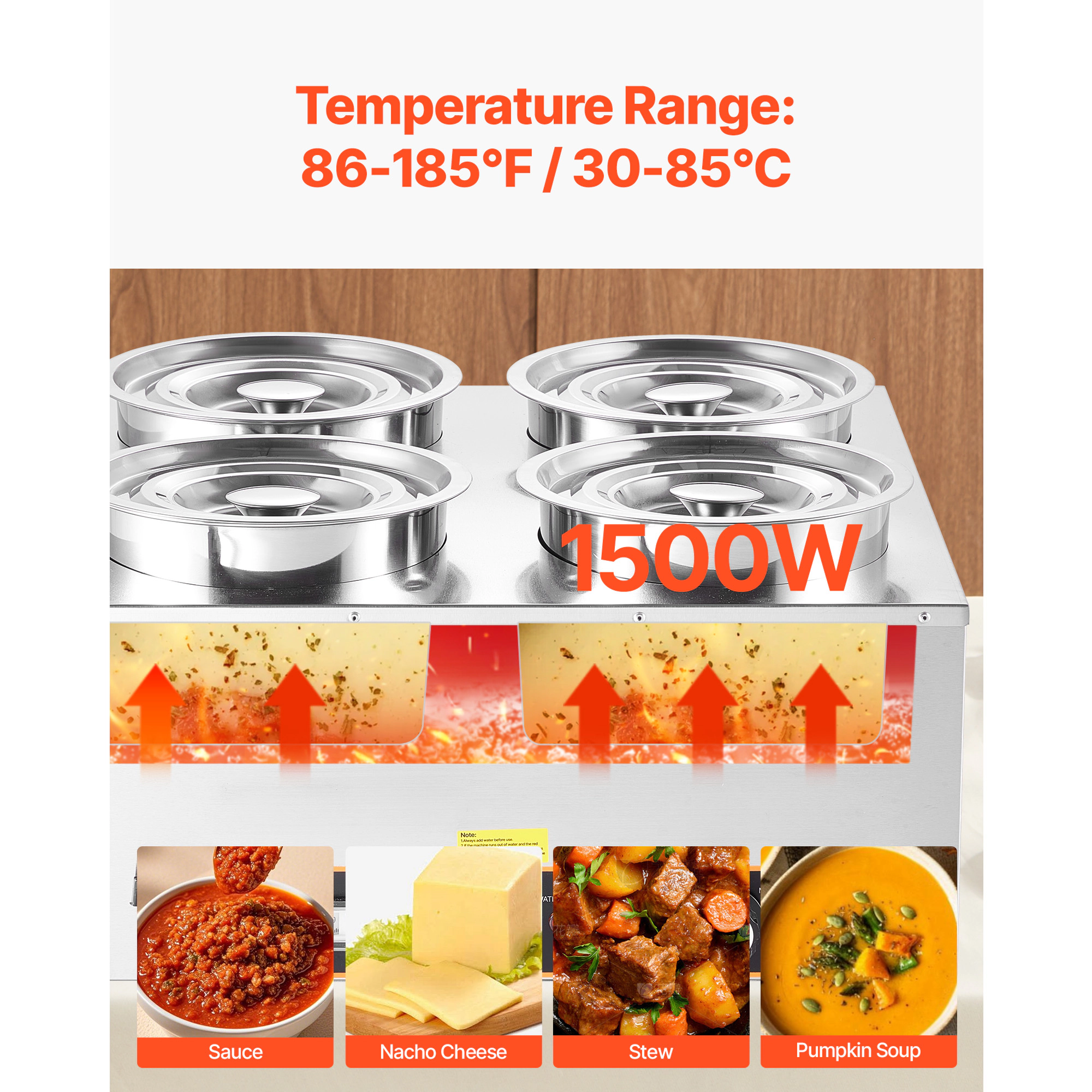 HONGGE Electric Soup Warmer, 6.34QT Stainless Steel Round Pot with 86~185°F Adjustable Temp