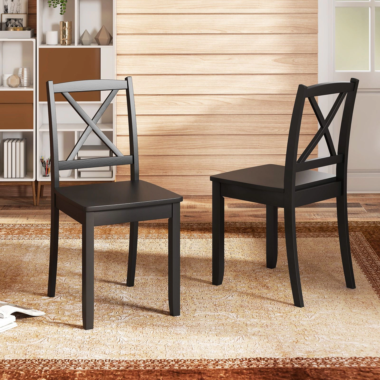 SlickBlue Set of 2 Wooden Dining Chairs with Curved Backrest