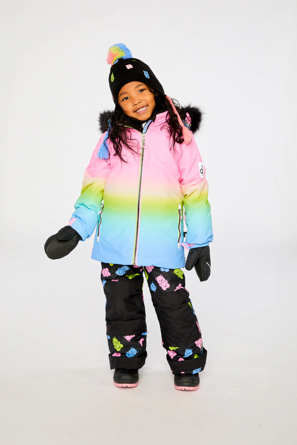 Deux par Girls Gradient Two Piece Play Snowsuit with Hooded Jacket and Gummy Bear Print Snow Pants