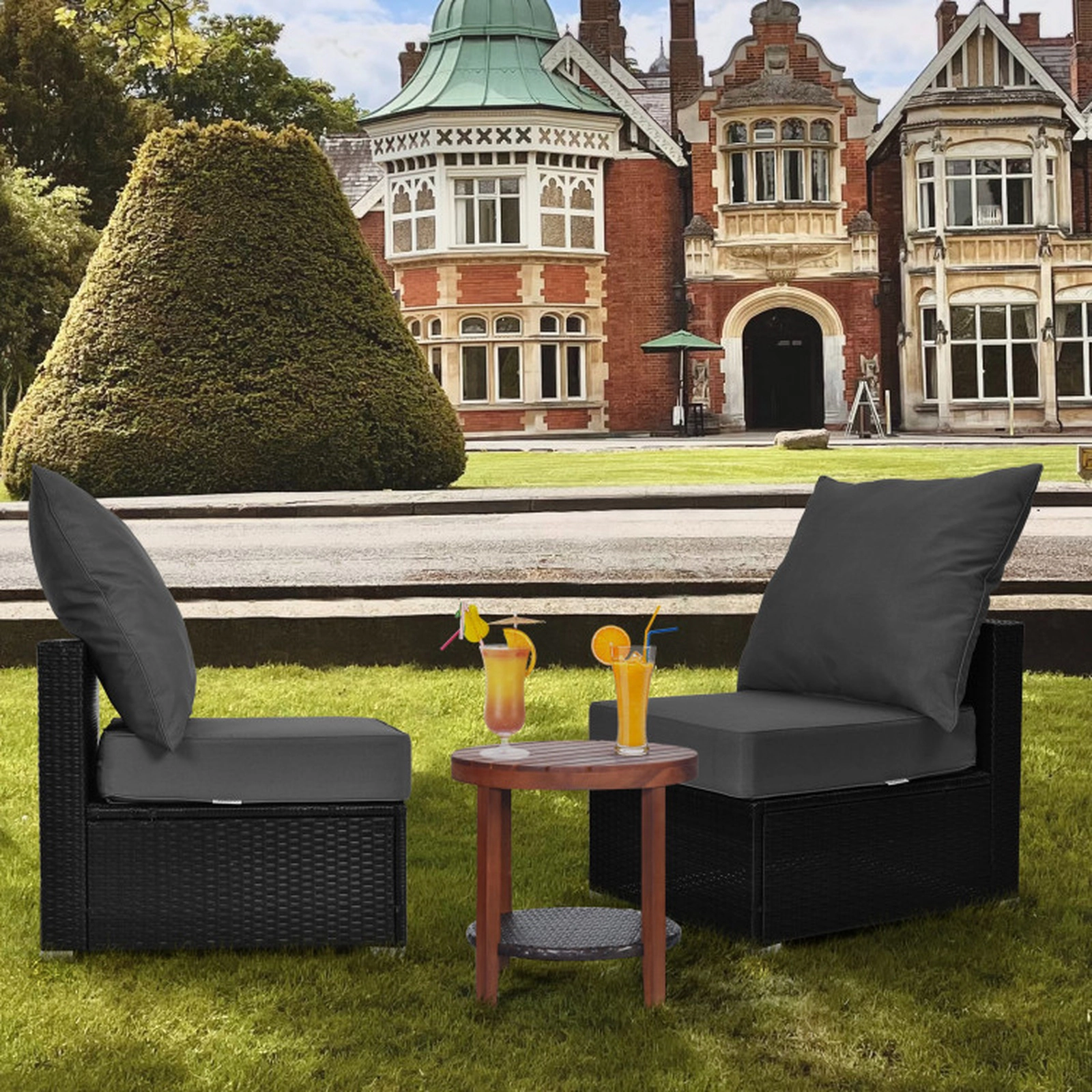 SUGIFT Deep Seat Chair Cushion Pads Set with Rope Belts for Indoor and Outdoor Gray