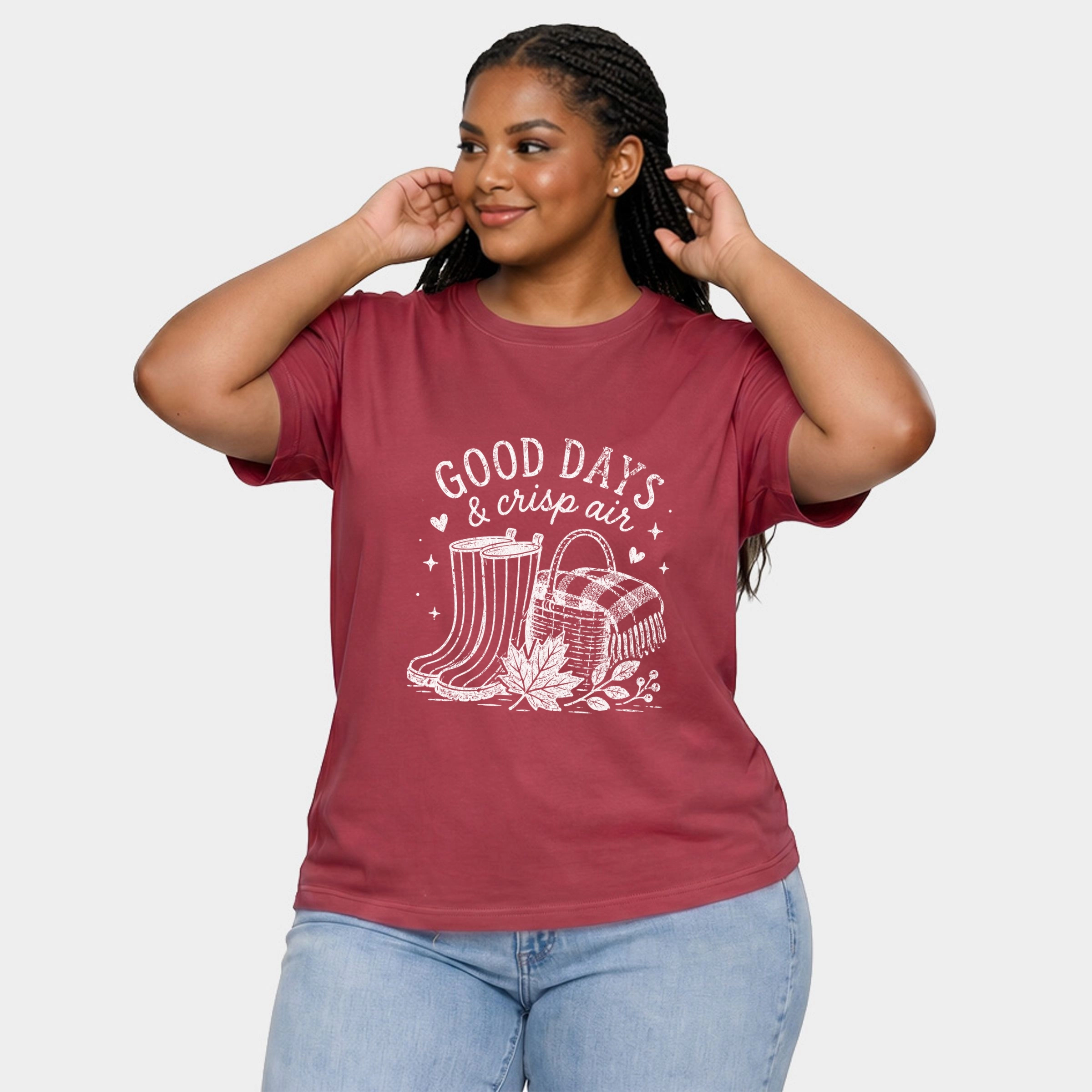 Simply Sage Market - Women's Plus Sized Garment Dyed Graphic T-Shirt Good Days and Crisp Air