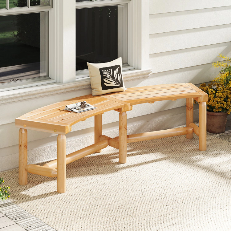 Hivvago Patio Curved Bench Solid Wood Fire Pit Bench Outdoor Backless Loveseat