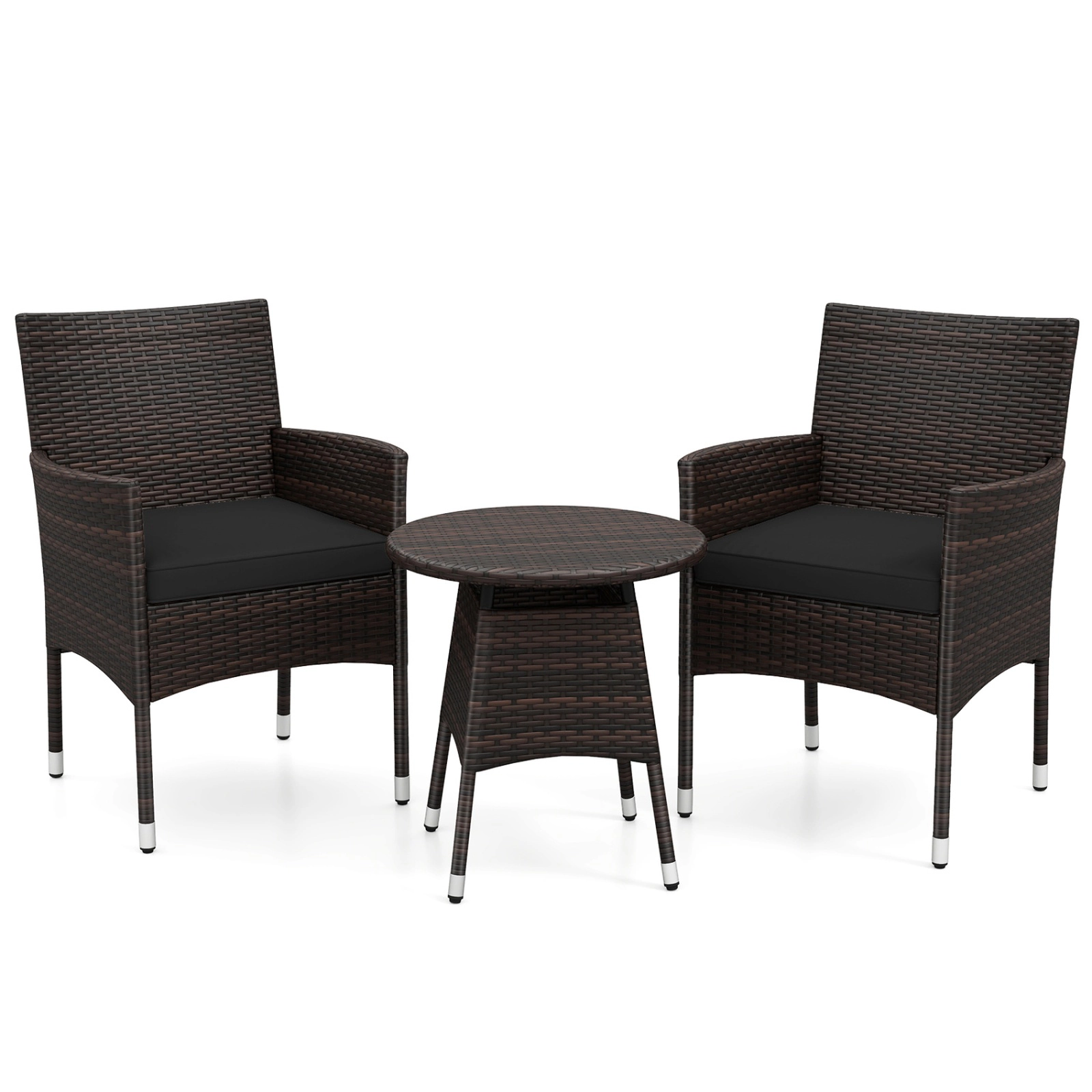 SUGIFT 3-Piece Mix Brown Rattan Outdoor Bistro Set with Reclined Lounge Chairs and Side Table