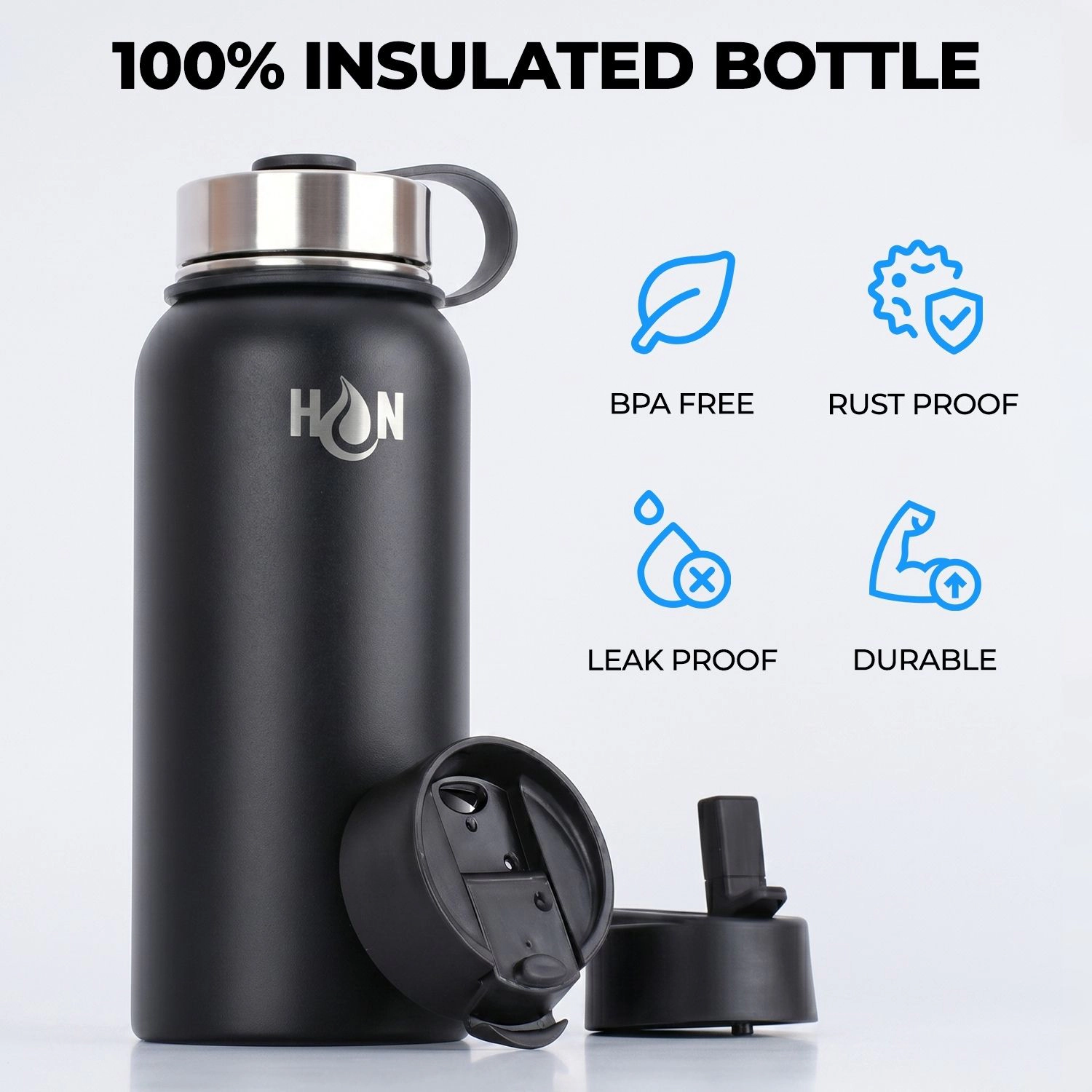 Zulay Kitchen 3 Lid Multi-Size Vacuum Insulated 32oz Water Bottles with Straw by Hydration Nation