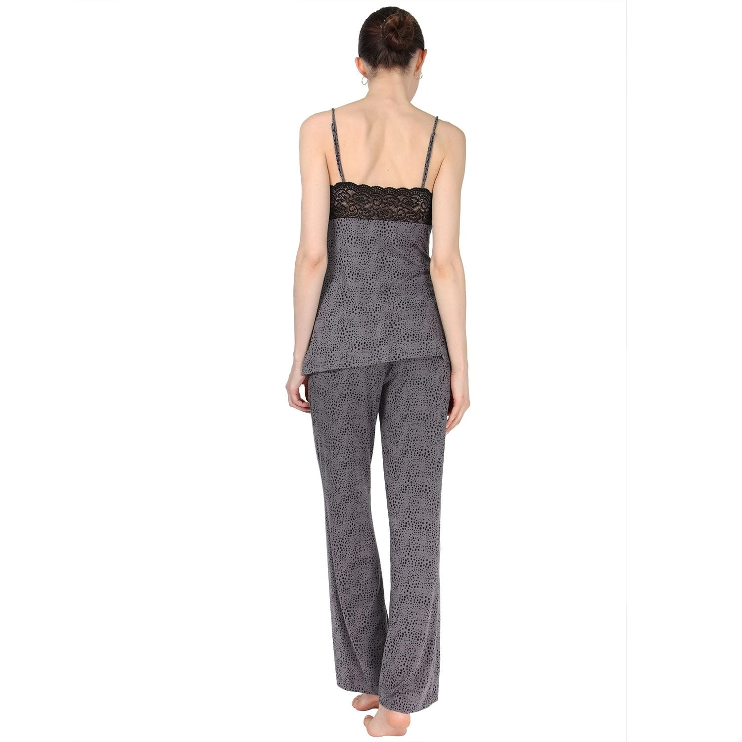 MeMoi Women's Lace Trim Animal Print Lightweight Cami Pajama Set