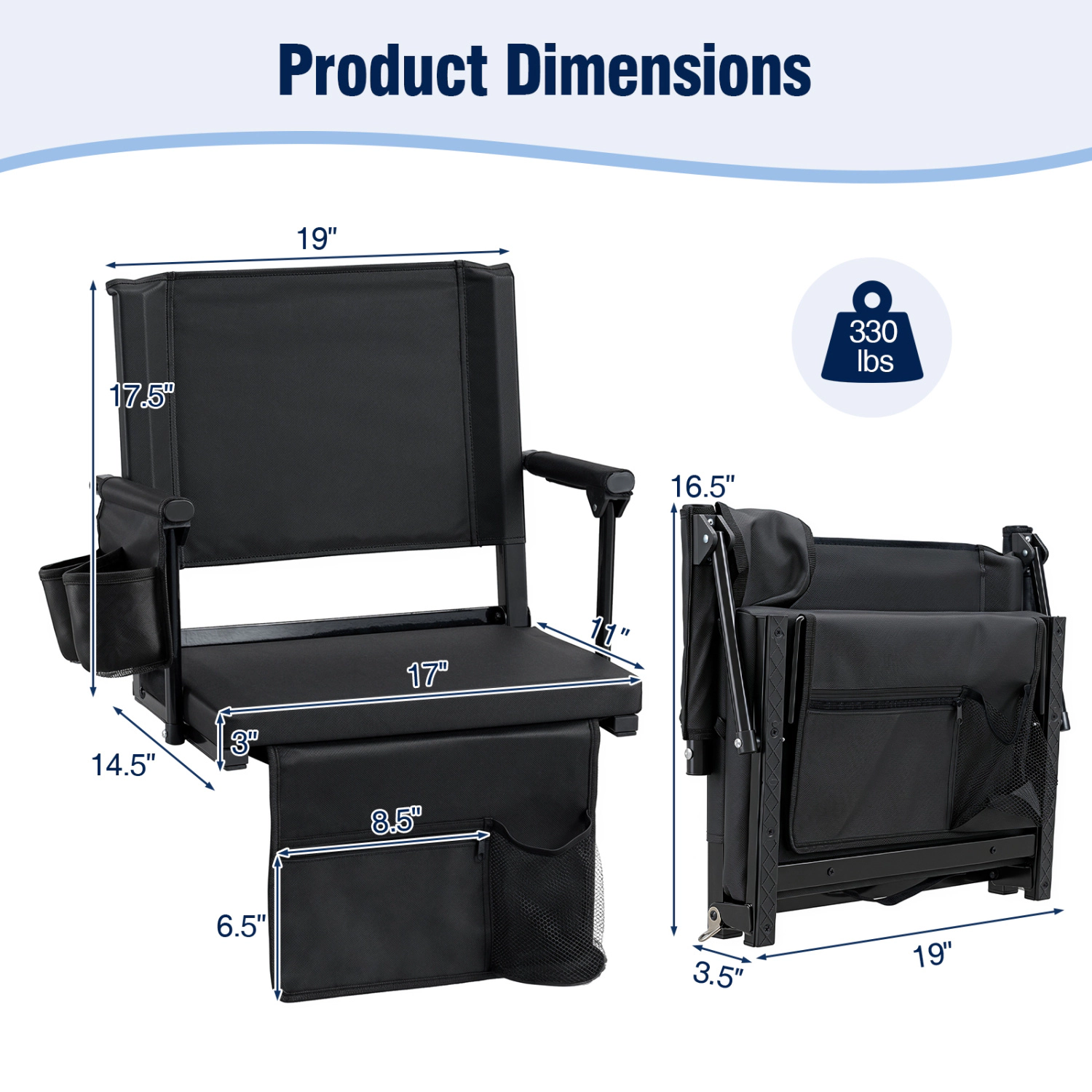 LJG Set of 2 Folding Stadium Seat with Cup Holders and Pockets