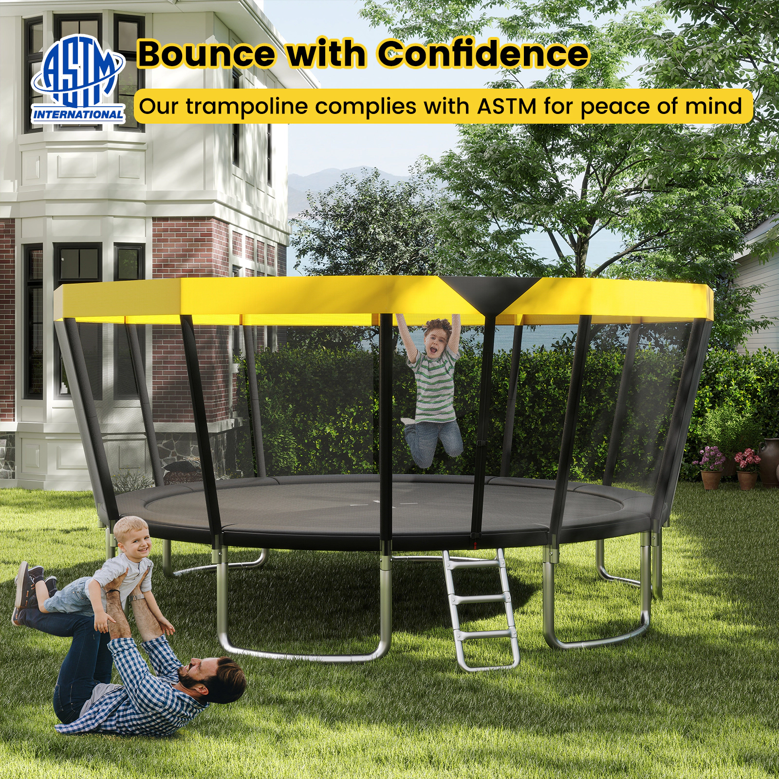 LJG ASTM Compliant Recreational Trampoline with Non-Slip Ladder