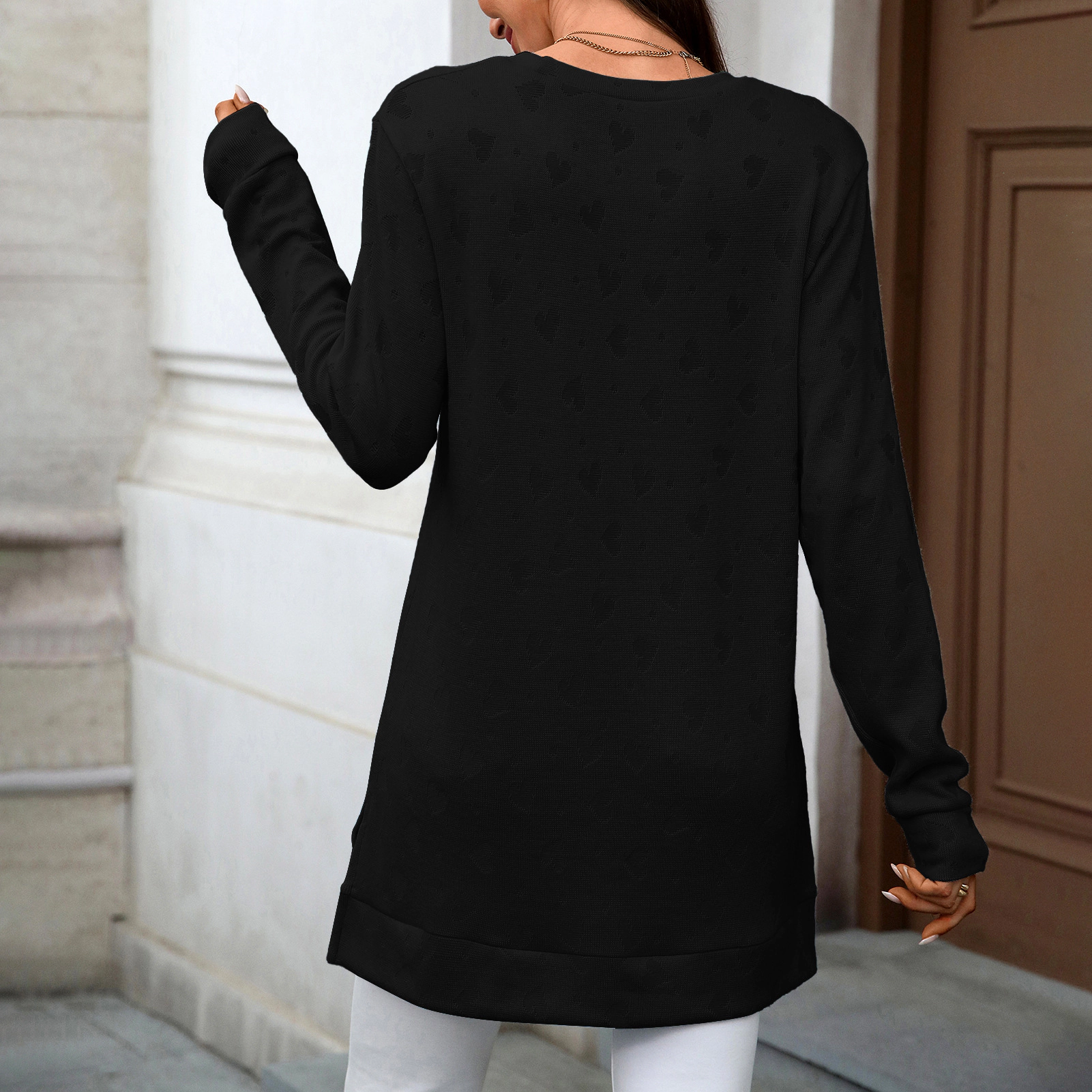Enchanted Funland Womens Long Sleeve Crew Neck Side Split Lightweight Tunic Tops