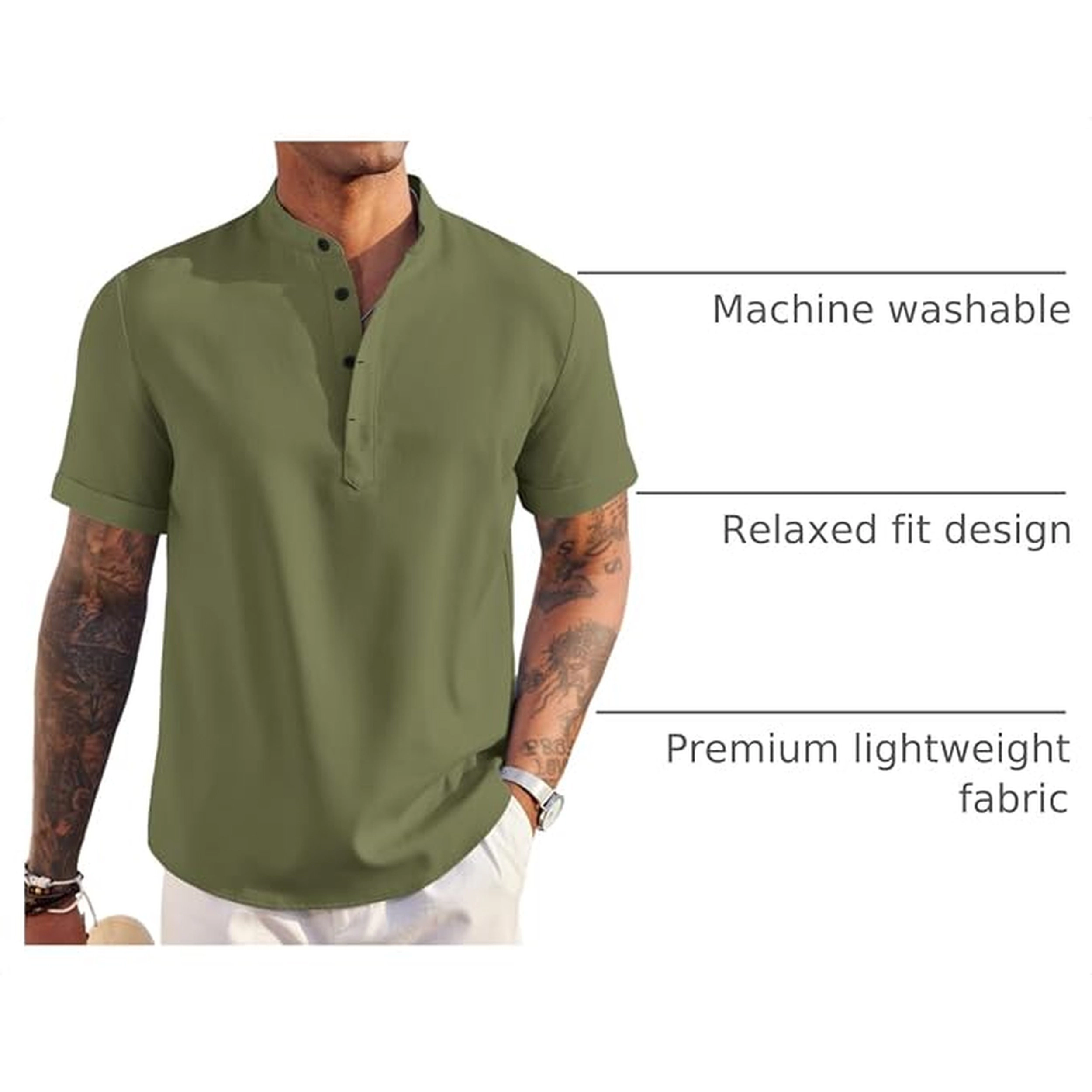 COOFANDY Mens  Short Sleeve Henley Shirts V Neck Button Striped Casual Tops