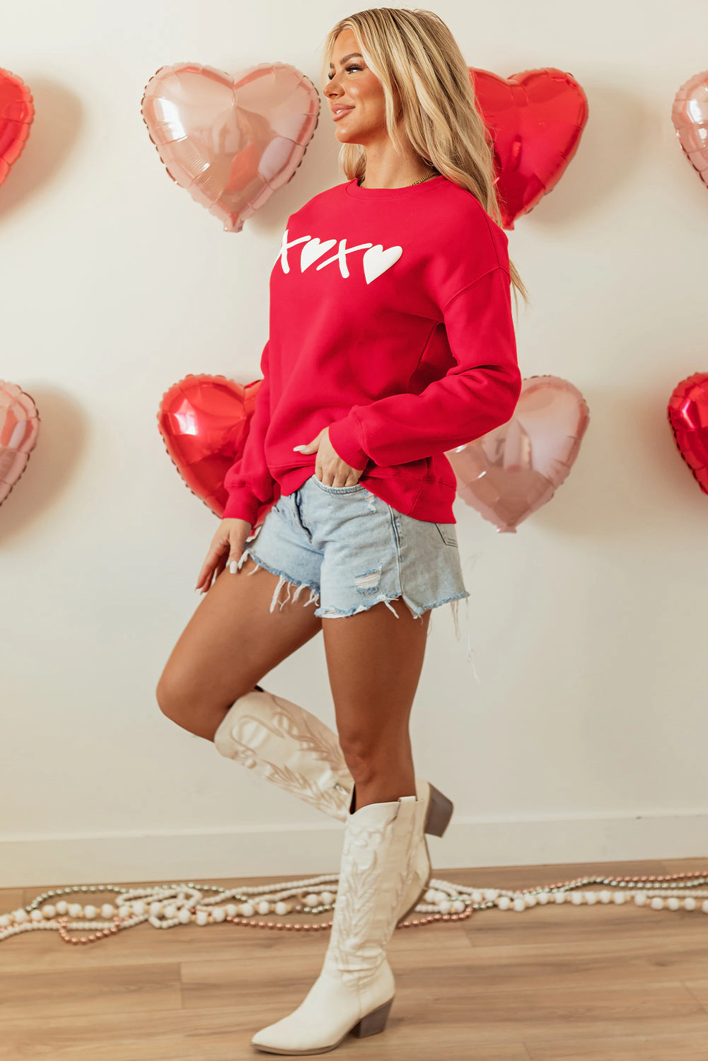 Threaded Pear Women's Clementine Print Valentines Heart Sweatshirt