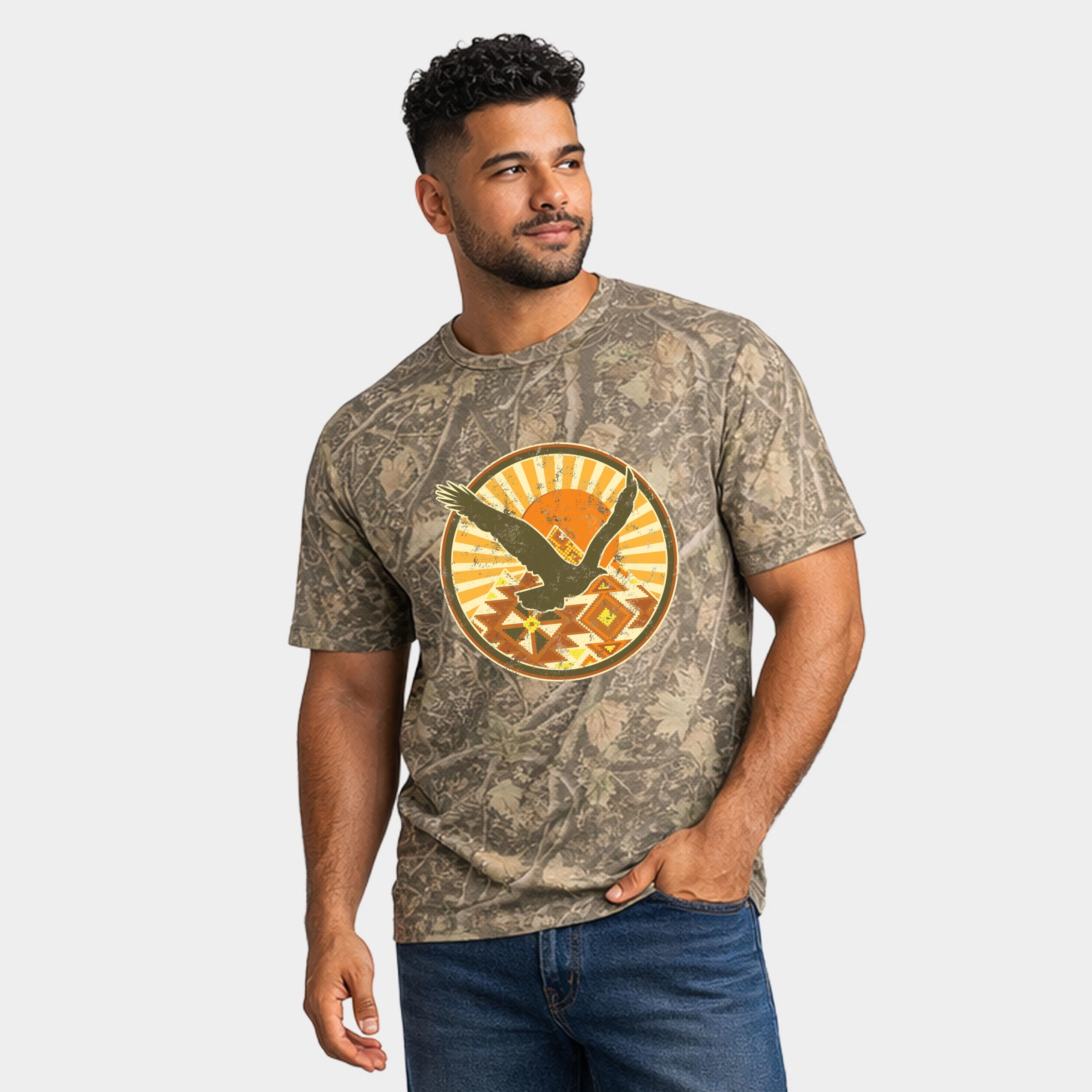 Simply Sage Market - Men's Heavyweight Camo Tee Aztec Bird