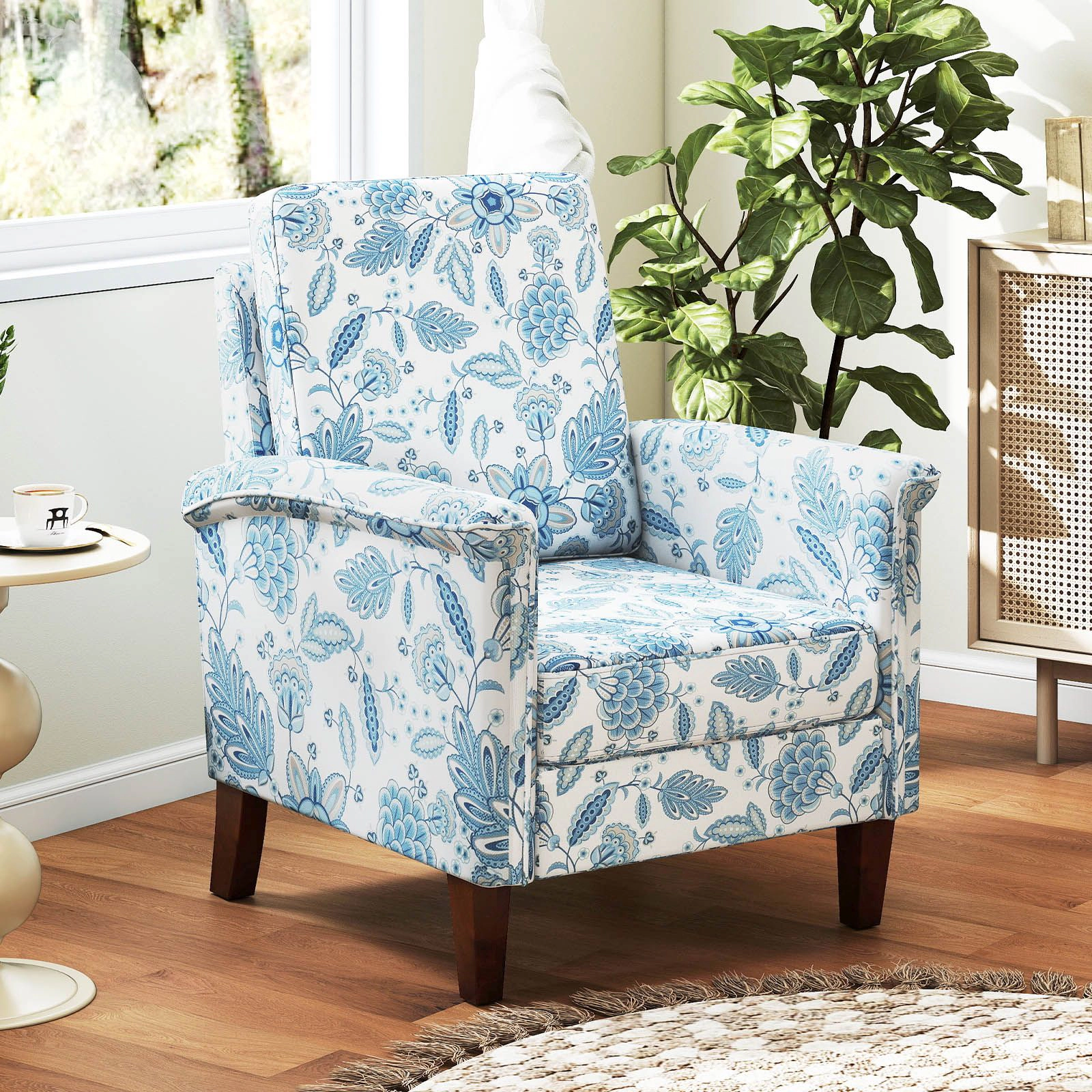 SlickBlue Unisex Floral Linen Accent Chair with Padded Arms