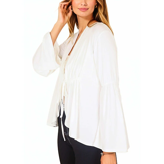 Anna-Kaci Women's Casual Lightweight Cardigans Soft Draped Ruffles Flare Sleeve Cardigan