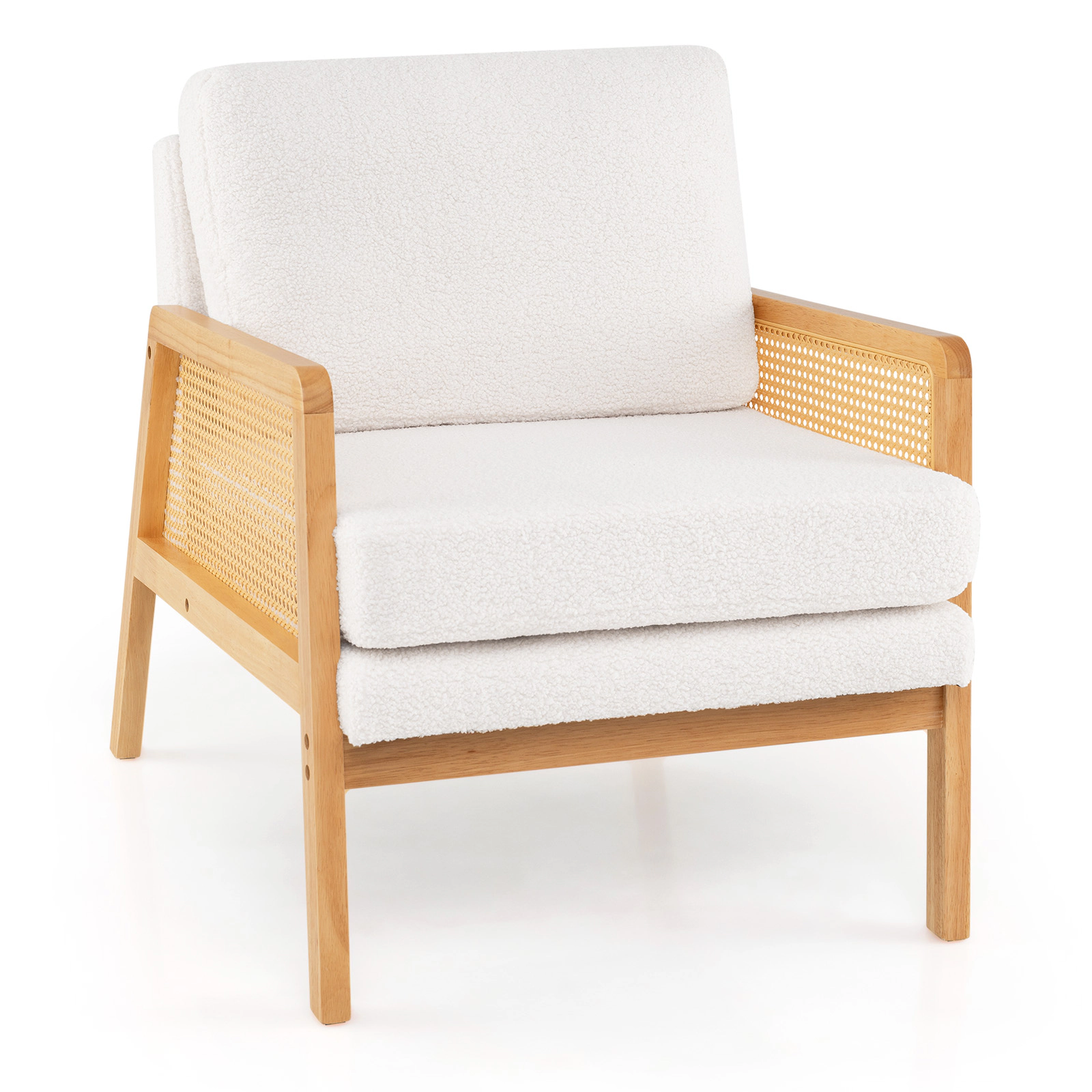 LJG Mid Century Modern Accent Chair with Rattan Arms and Cushion