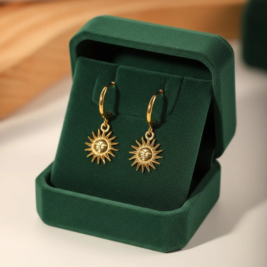 DressAtR Women's Sun Charm Gold Tone Drop Earrings