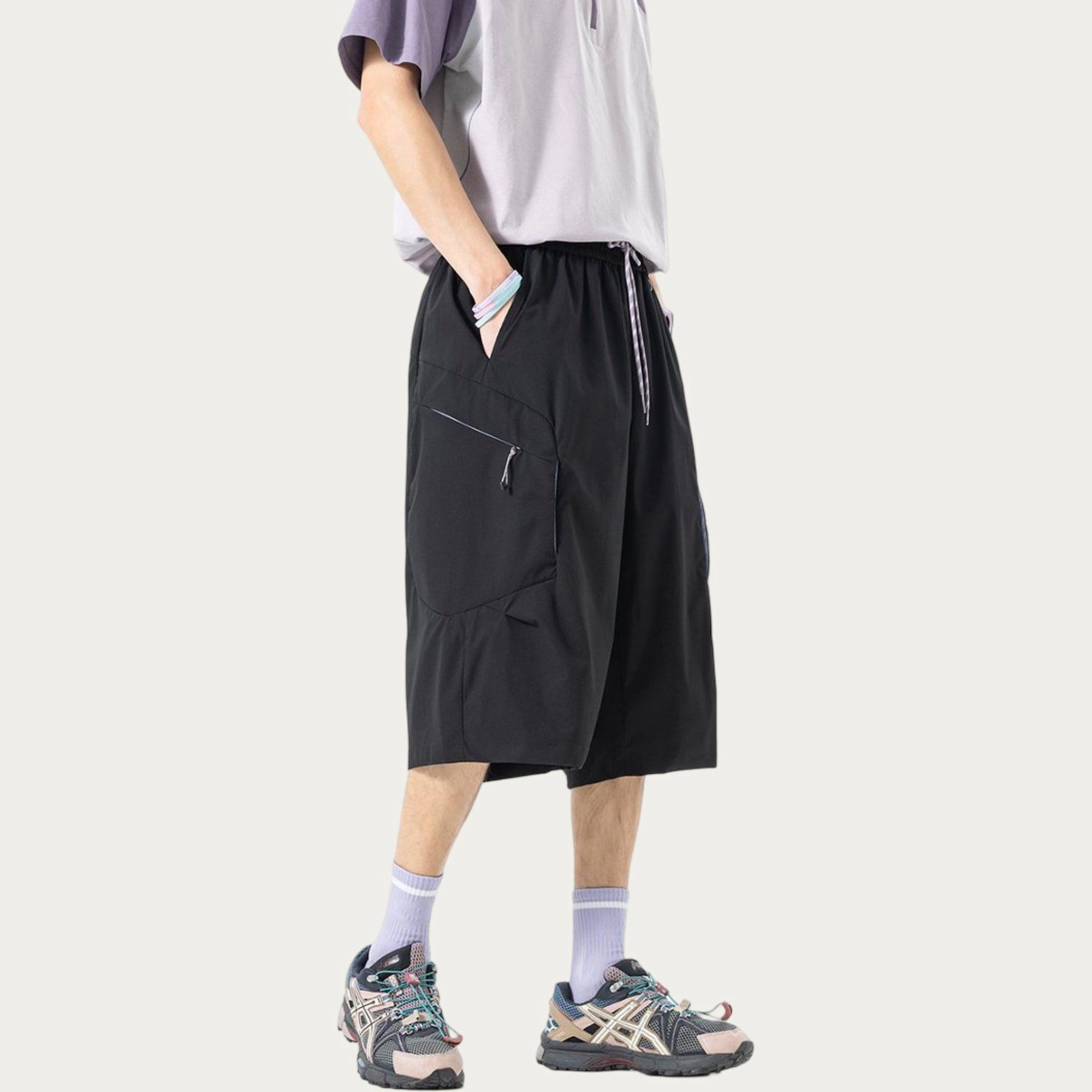 Anna-Kaci Men's Longline Athletic Shorts with Elastic Drawstring Waist Multi Zipper Pocket Design and Relaxed Fit Style