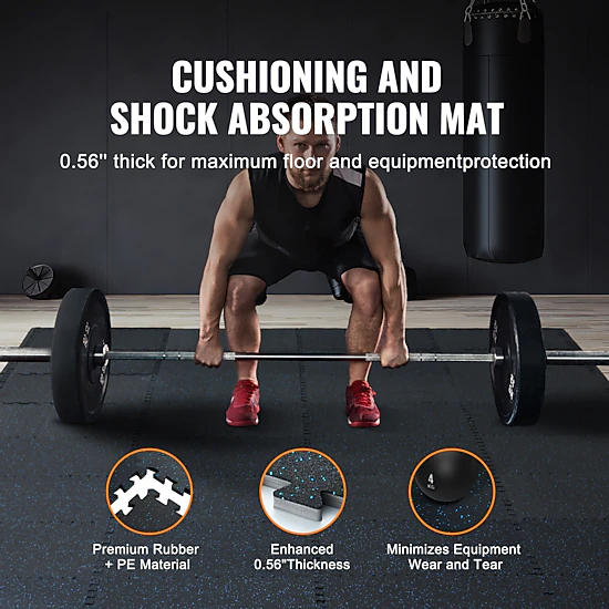 HONGGE 0.56 Inch Thick Rubber Top Gym Floor Mats with EVA Foam