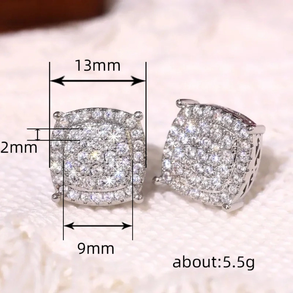 Wardrobe Whimsy Square Pave Set Cubic Zirconia Hip Hop Stud Earrings