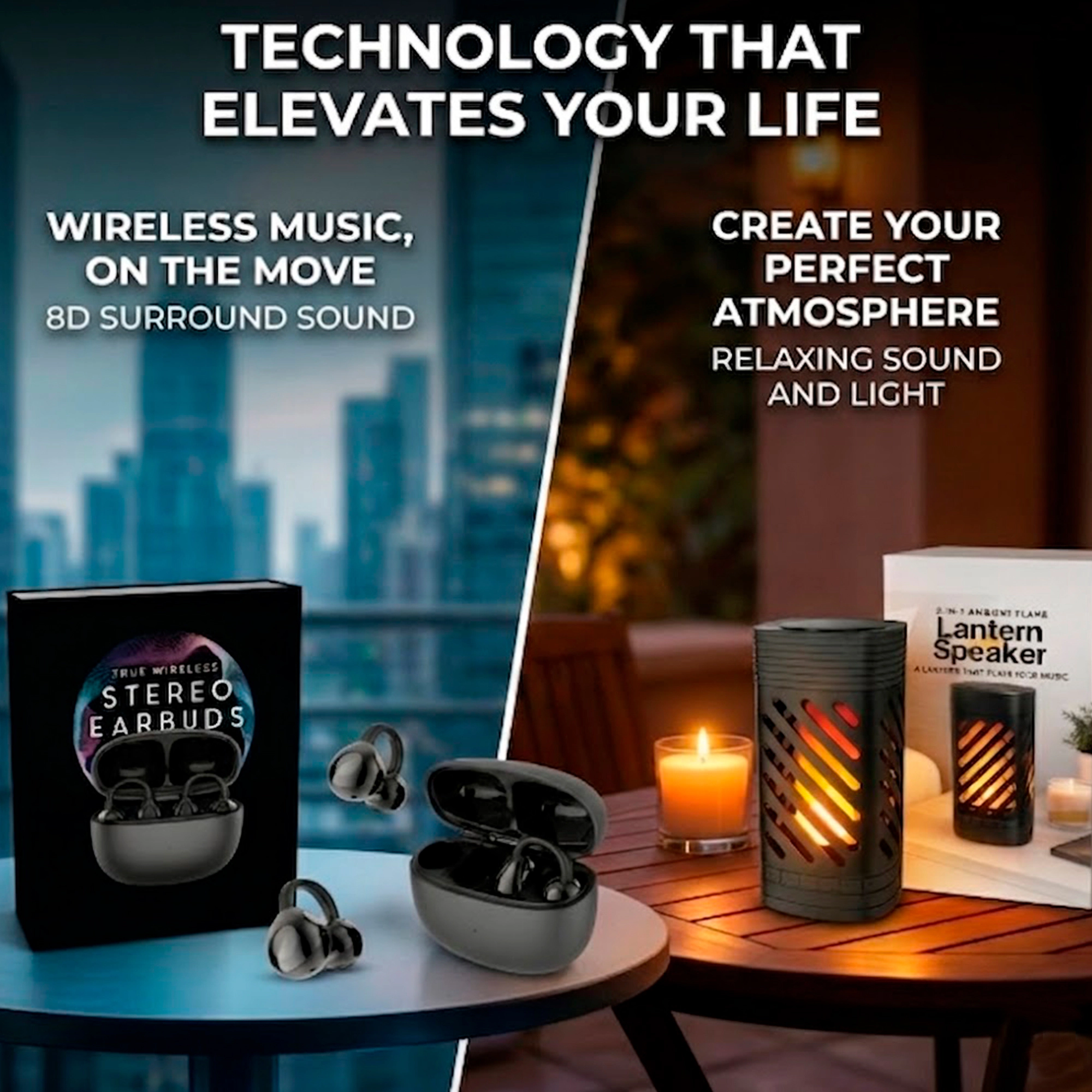 Pursonic Unisex Portable Ambient Flame Lantern Speaker & True Wireless Stereo Earbuds 2-in-1 Audio Set