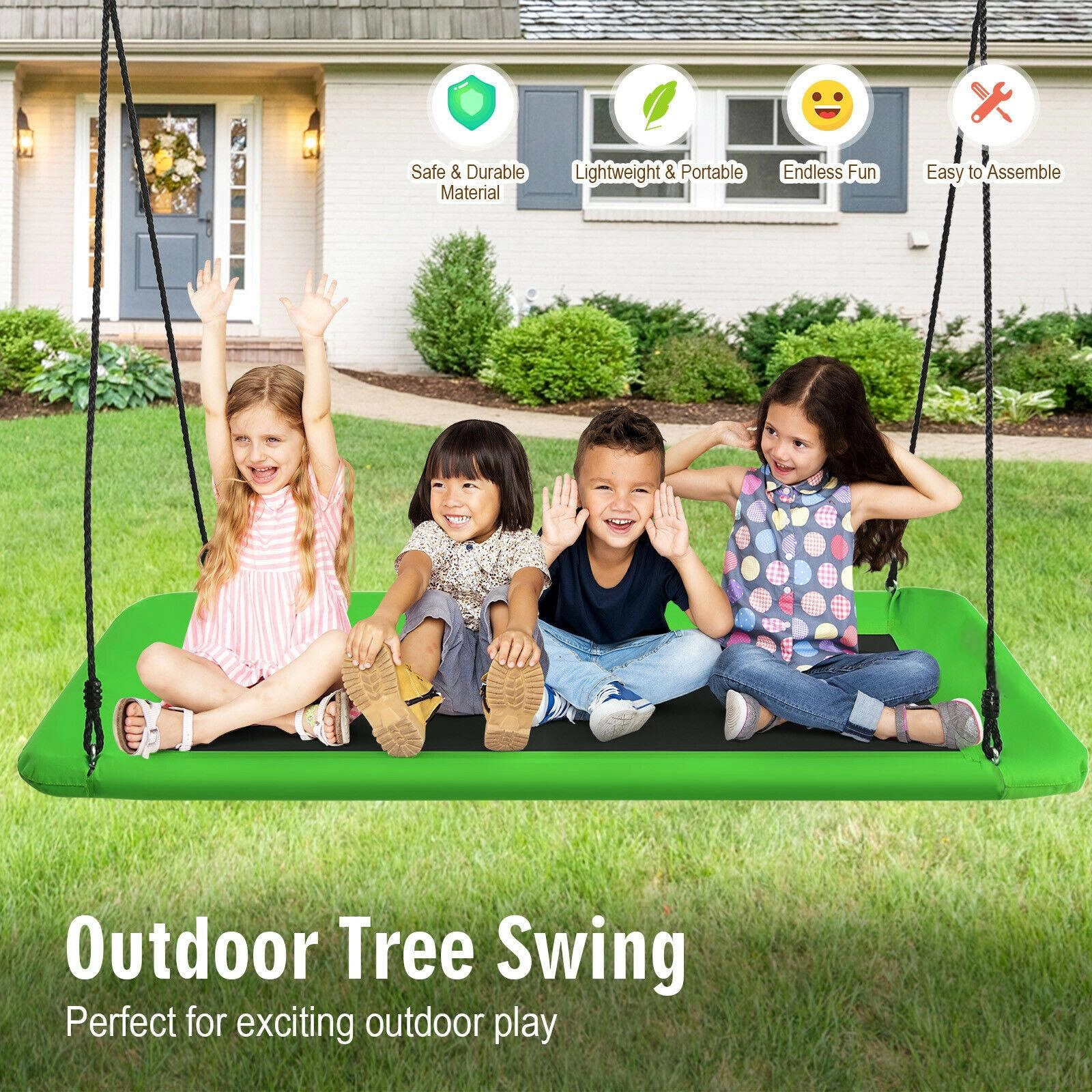SUGIFT Kids Green Platform Tree Swing with 2 Hanging Straps 60-in W 32-in D 40-in to 71-in H 700-lb Swing Capacity