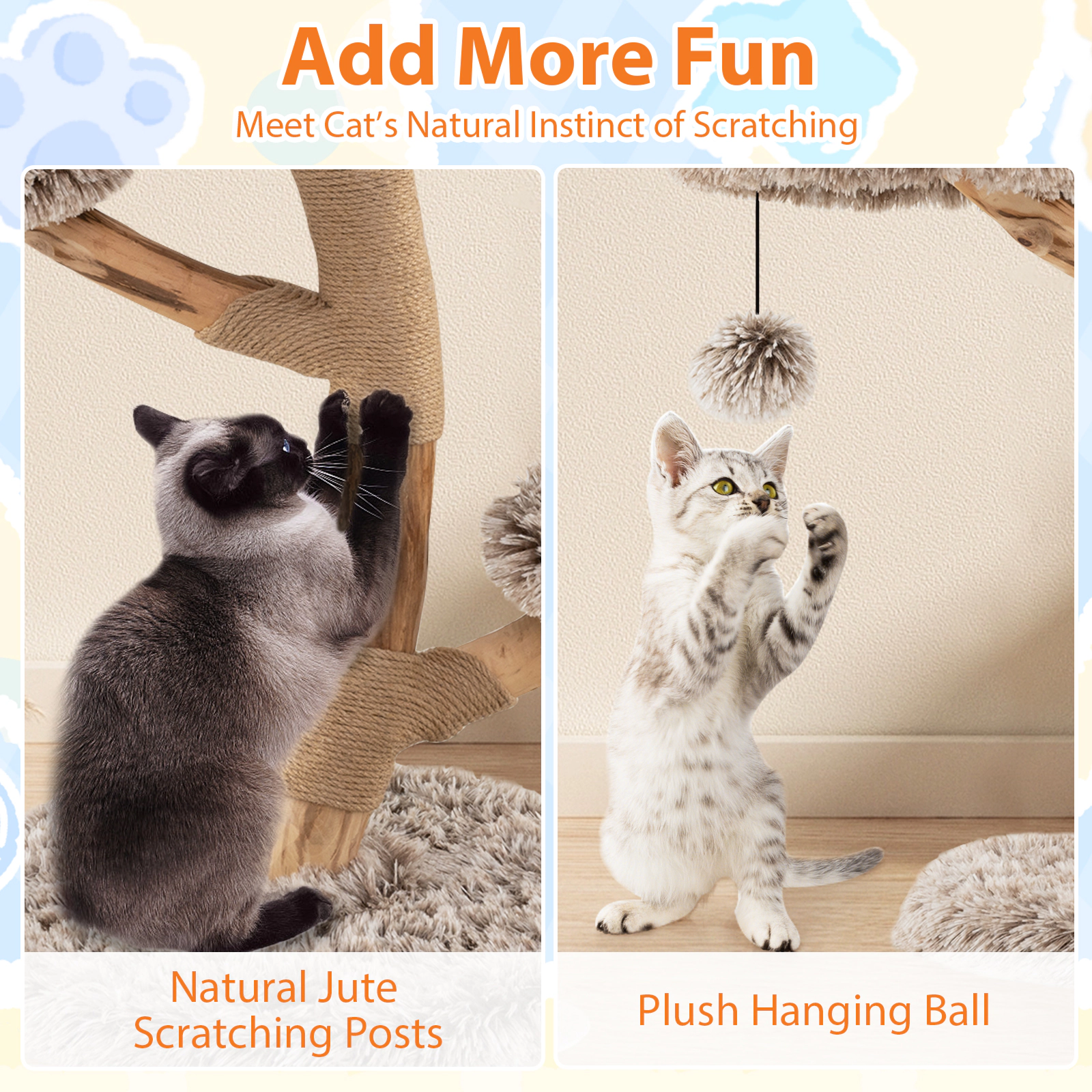 SUGIFT Brown Pear Wood Cat Tree with Plush Perch and Jute Scratching Posts 19.5-in Dia 35.5-in H 22-lb Per Layer