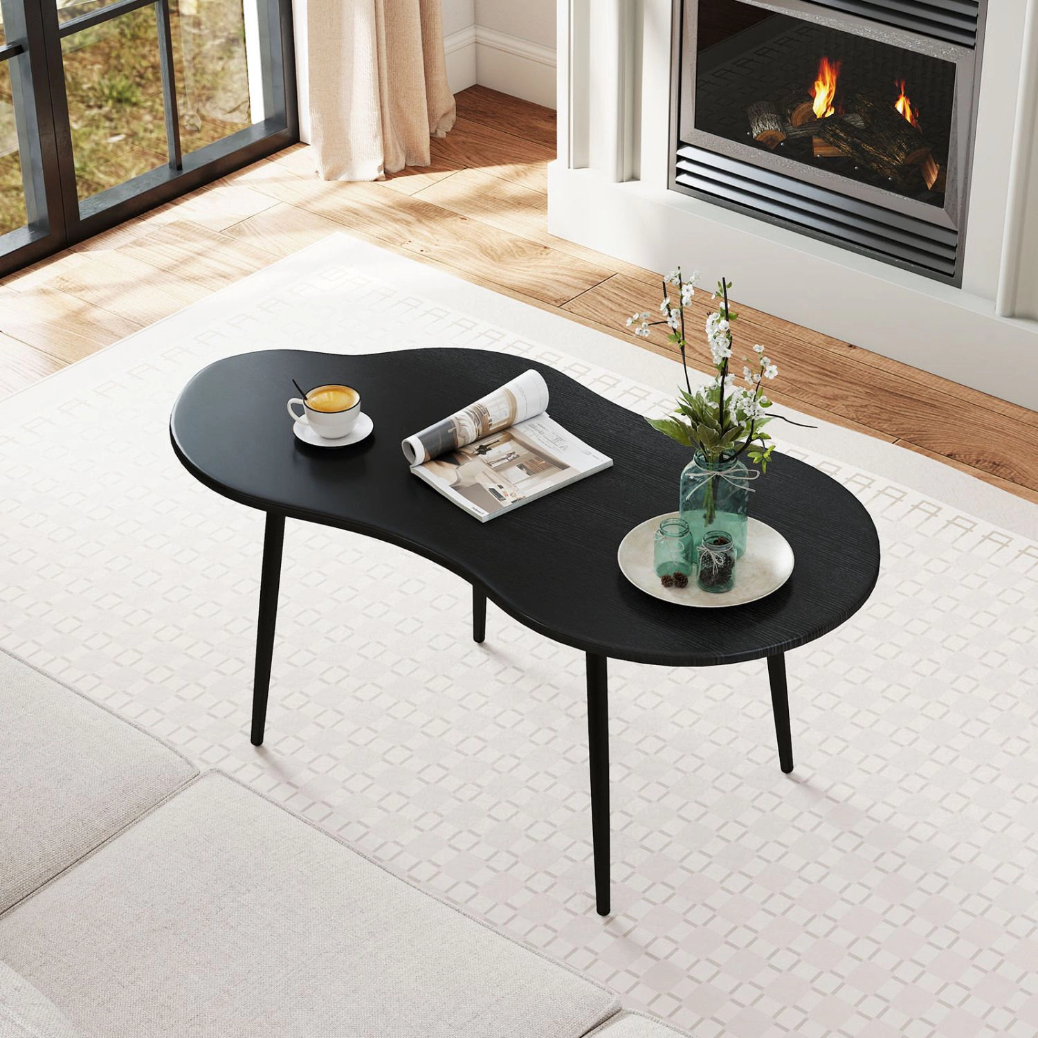 SlickBlue 39.5 Inch Irregular Coffee Table with Metal Frame