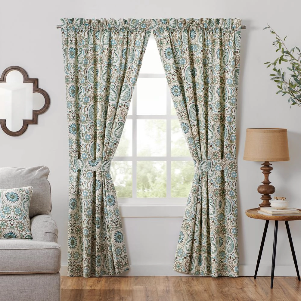 Ellis Curtain Paisley Prism Tailored 3" Rod Pocket Curtain Panel Pair with Tie Backs 100" x 84" Latte