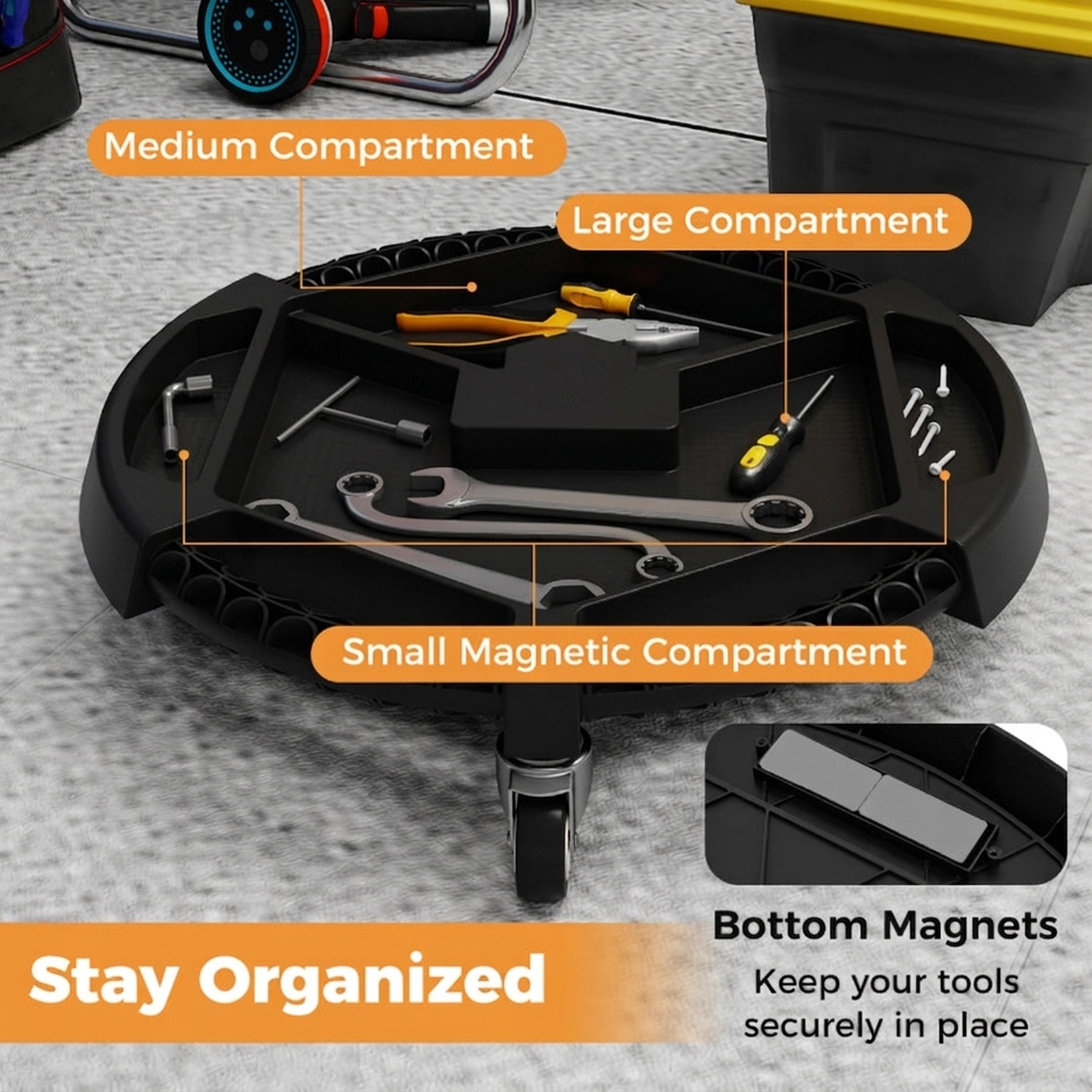 SUGIFT Mobile Automotive Tool Creeper with 3 Swivel Casters 4 Compartments 30-lb Capacity Black