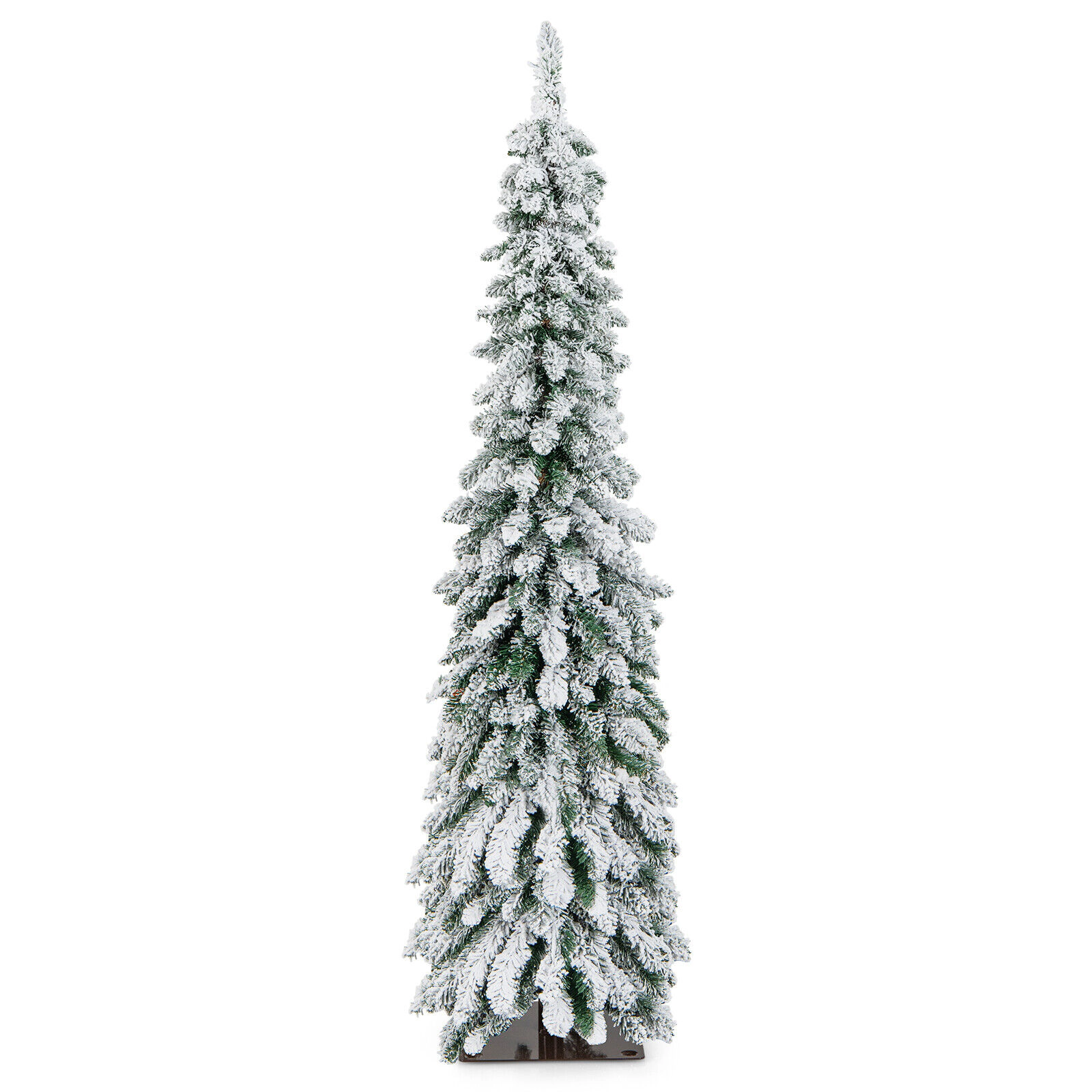 SUGIFT 5-ft Slim Pencil Pre-Lit Snow Flocked Artificial Christmas Tree with 150 LED Lights and 11 Modes