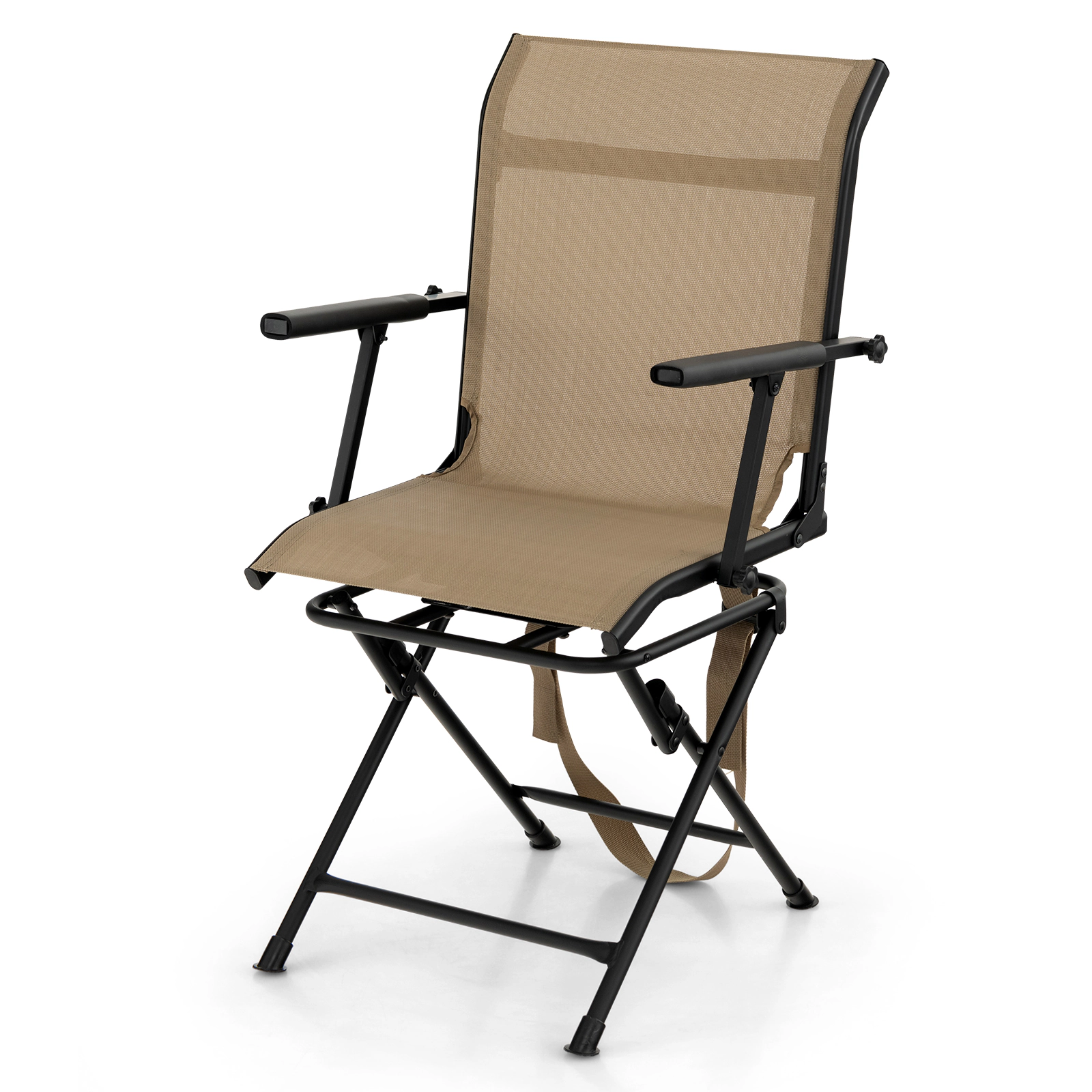 SUGIFT Coffee Folding Swivel Patio Chair with Armrests and Mesh Back 22-in W 21.5-in D 36-in H 330-lb Seat Capacity