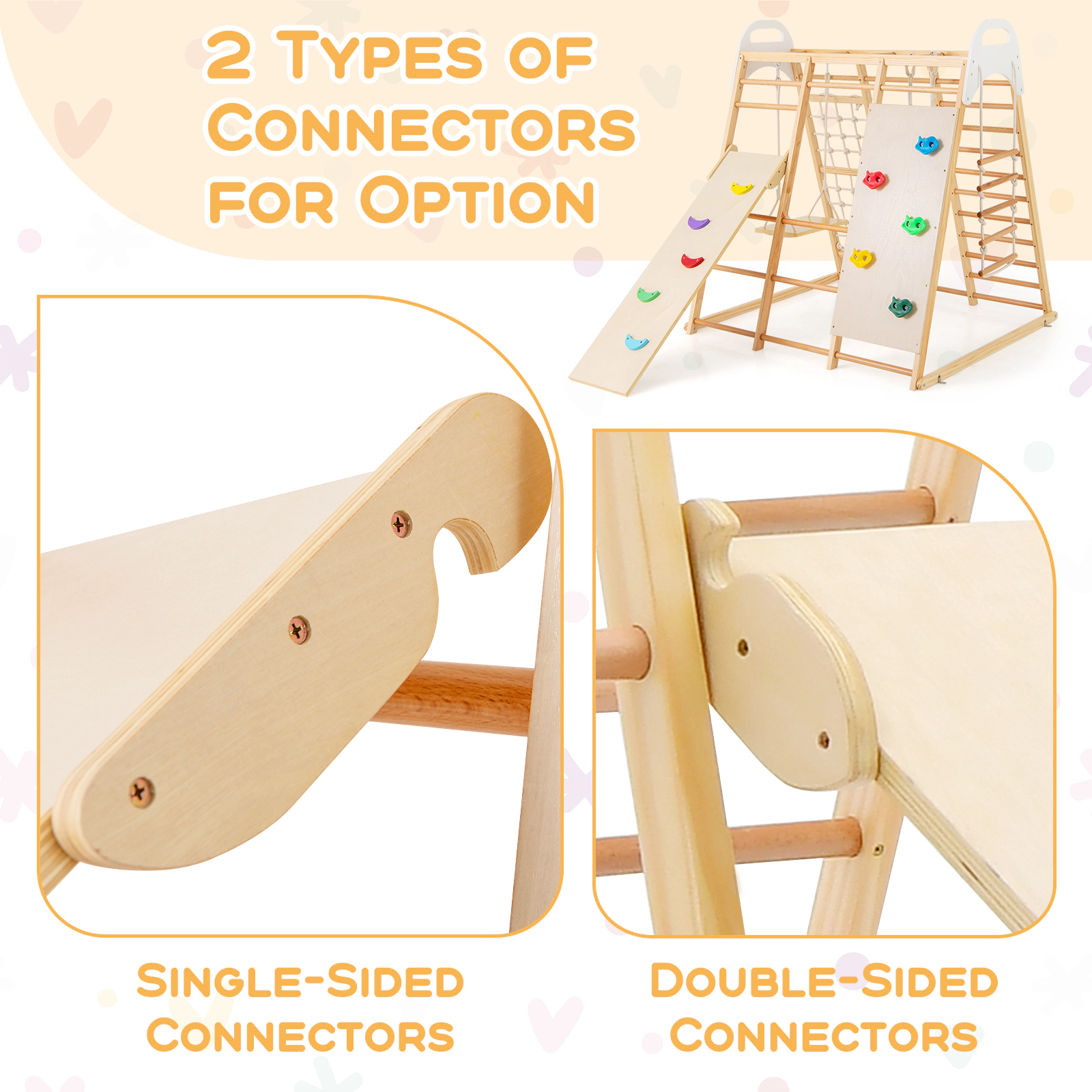 SUGIFT 8-in-1 Wooden Jungle Gym Climber Playset Slide & Monkey Bars 530-lb Capacity Ages 1 Years+ Multicolor/Natural