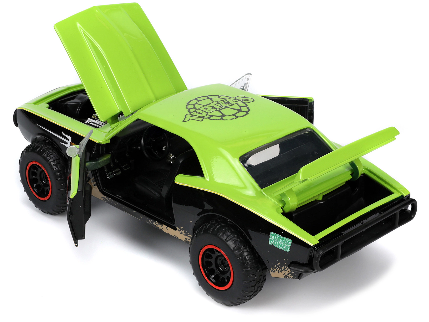 Jada 1967 Chevrolet Camaro Offroad Bright Green and Matt Black (Dirty Version) and Raphael Diecast Figure