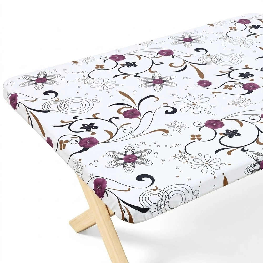 Technopliance Waterproof Fitted Vinyl Tablecloth 30 x 72 Inch Black Brown Floral