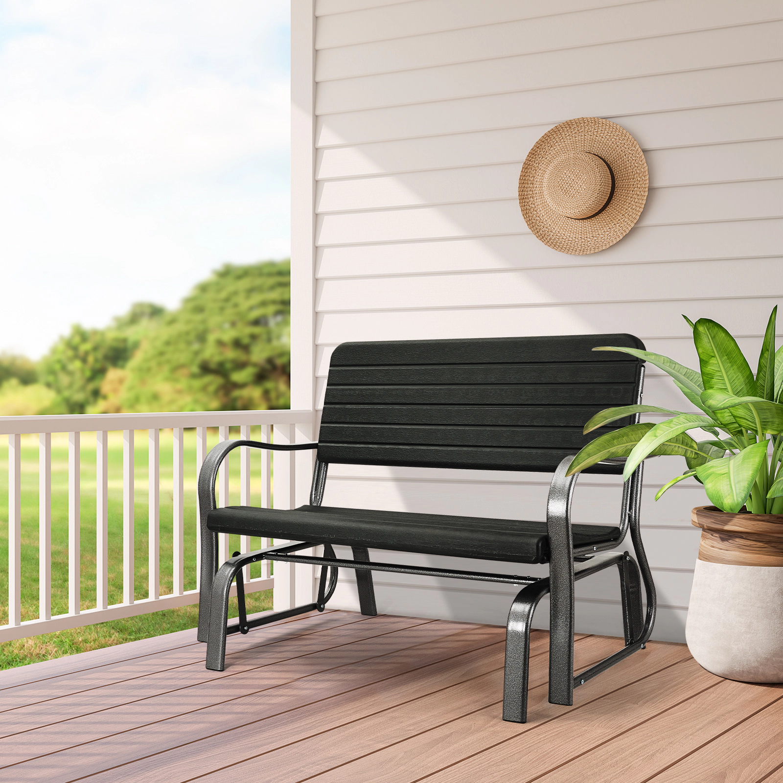 LJG 2-Seat Porch Glider with HDPE Back Seat and Steel Frame