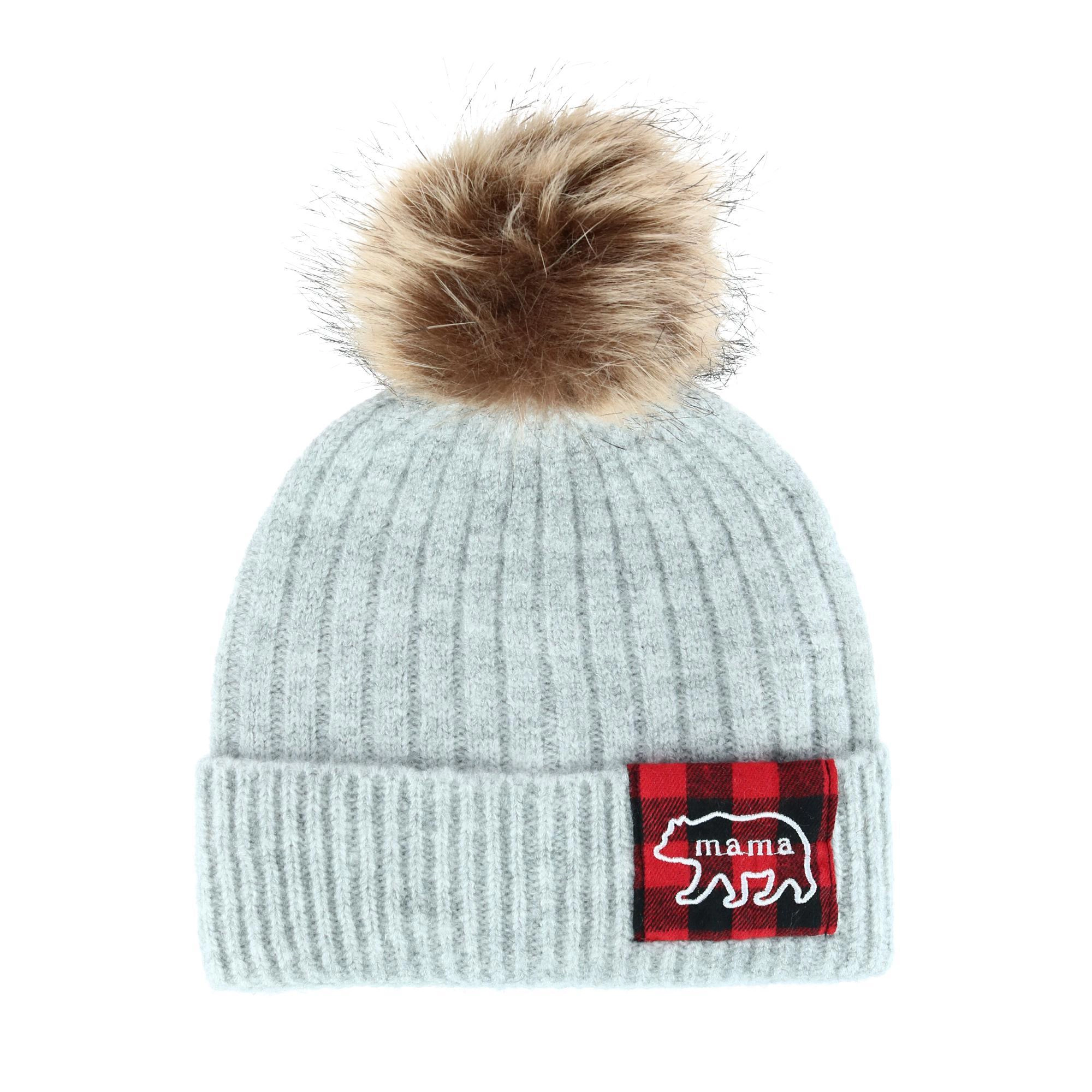 David & Young Women's Mama Bear Beanie and Matching Buffalo Plaid Scarf Set